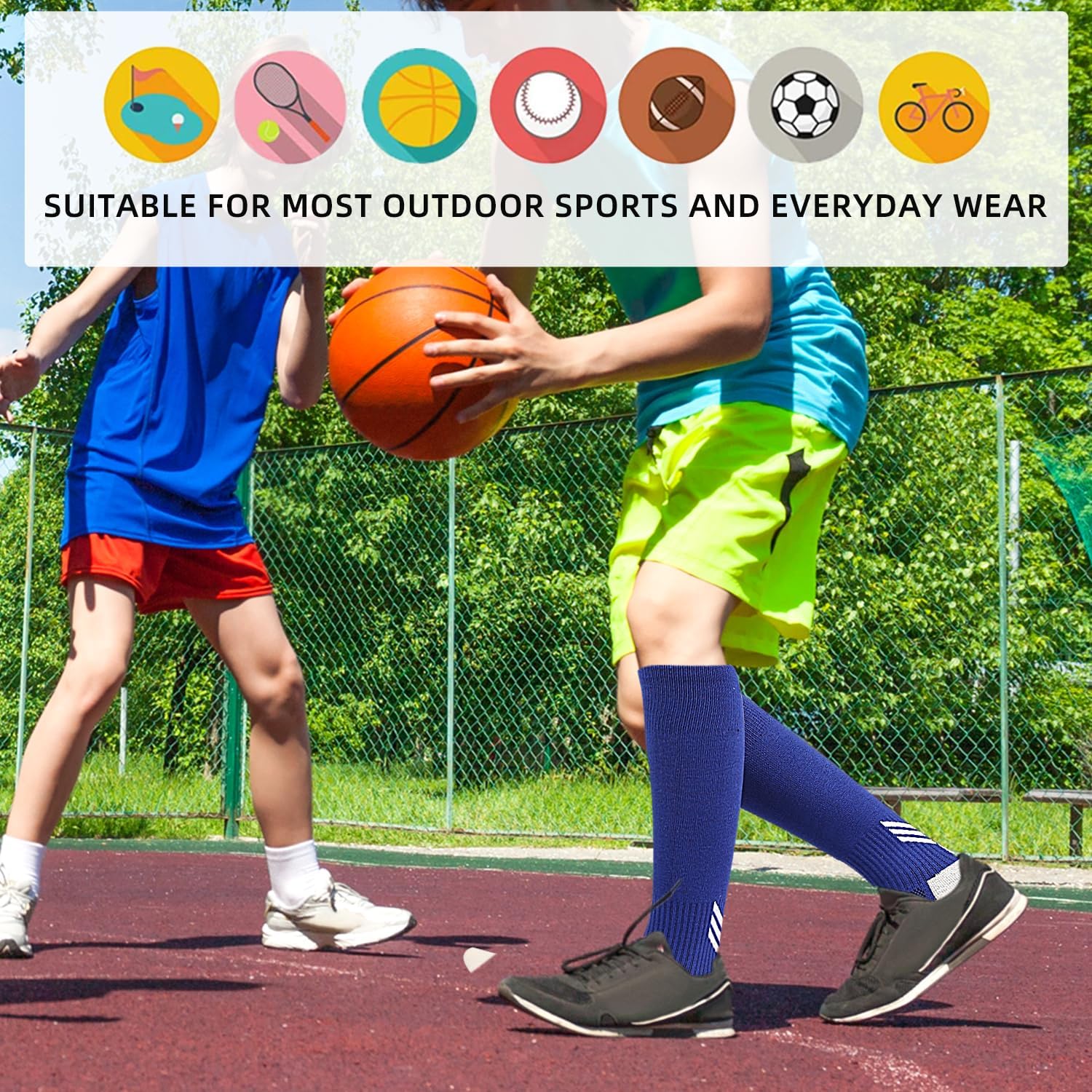 ZEPOHCK Kids Non-Slip Knee-Length Football & Hockey Grip Socks for Boys and Girls Ages 6-12 - Blue