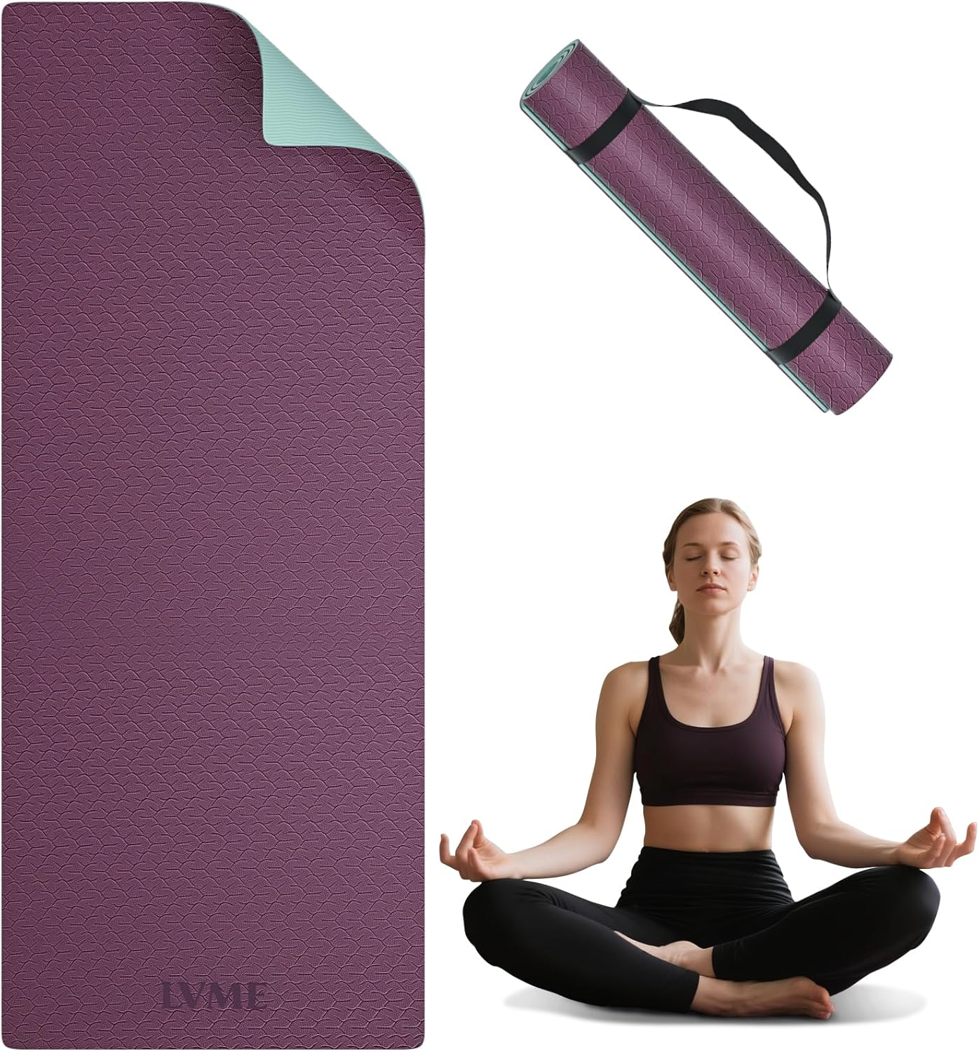 Yoga Mat Non Slip, Anti-Tear 1/4 Thick TPE Yoga Mats for Women and Men, a stylish and practical dual-tone yoga mat.72"x24" Exercise & Fitness Mat with Carrying Strap, Workout Mats for Yoga, Floor Exercise and Pilates