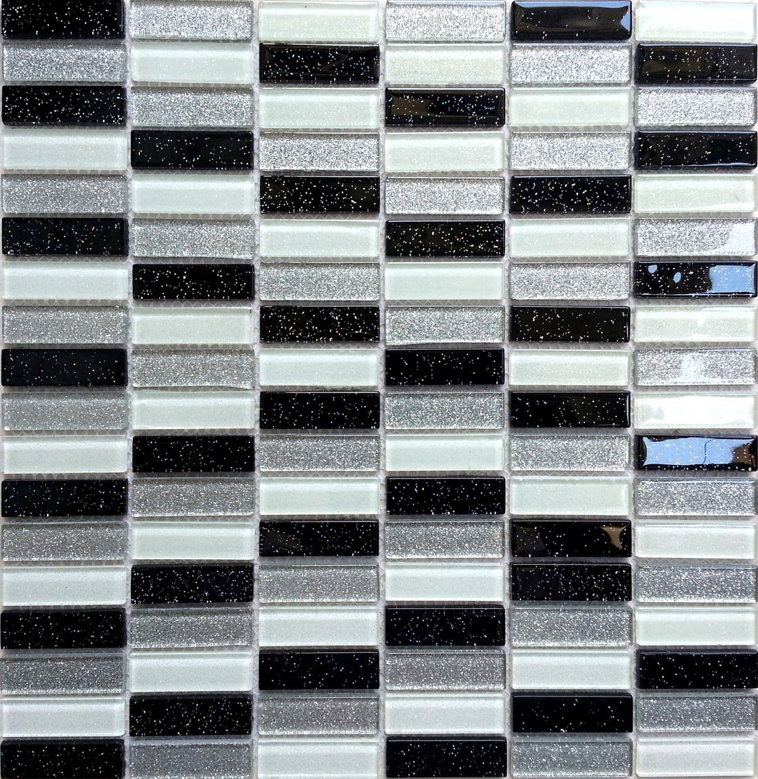 30x30cm Black White & Silver Glass Mosaic Tiles Sheet (MT0028)