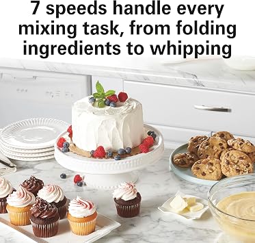 Hamilton Beach Electric Stand Mixer, 4 Quarts, Dough Hook, Flat Beater Attachments, Splash Guard 7 Speeds with Whisk, Aqua