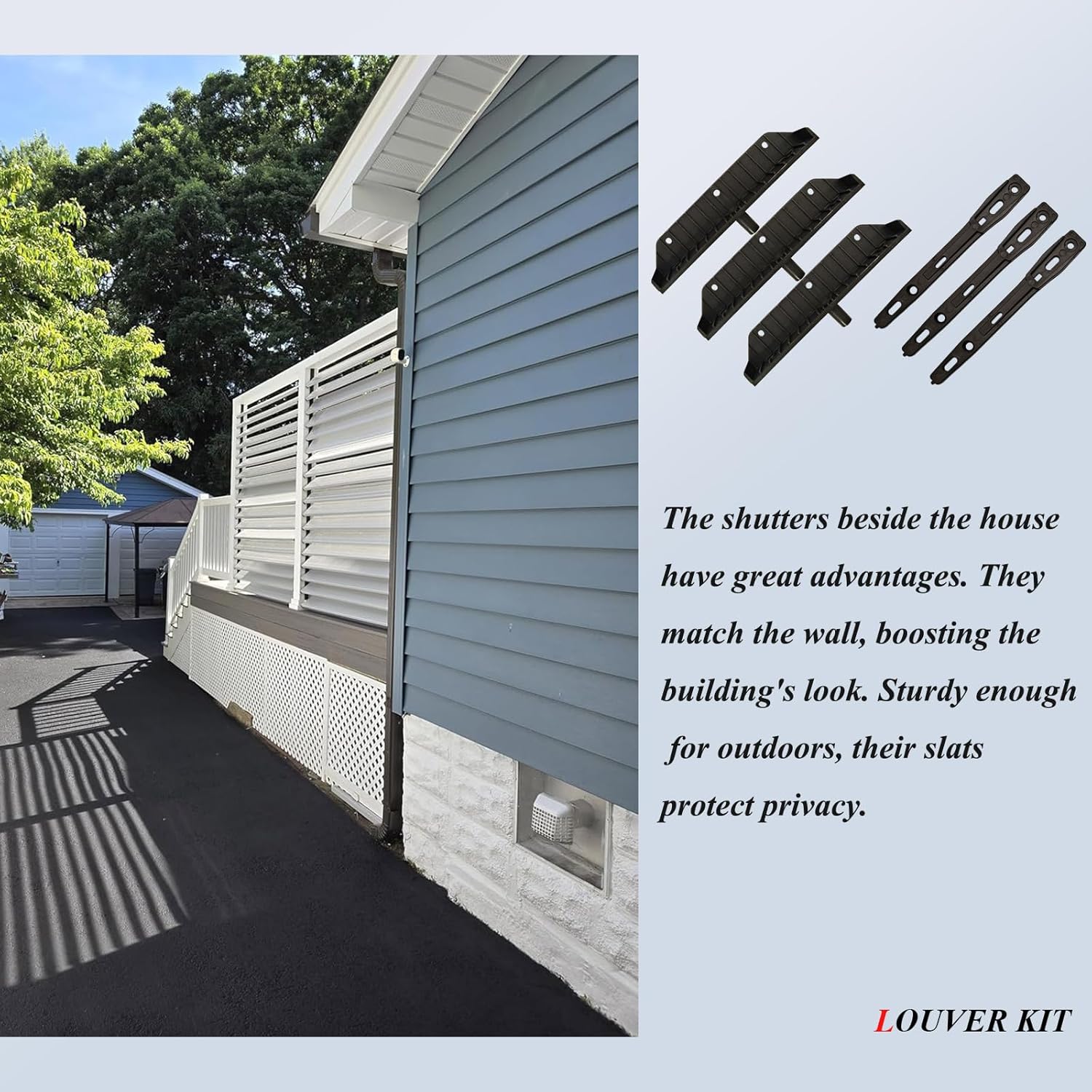 Louver Bracket Kit, Deck Sunblind System, Shutters Hardware System for Windows Garden, Complete Kit up to 22 Boards (48'') Black 2 Pack