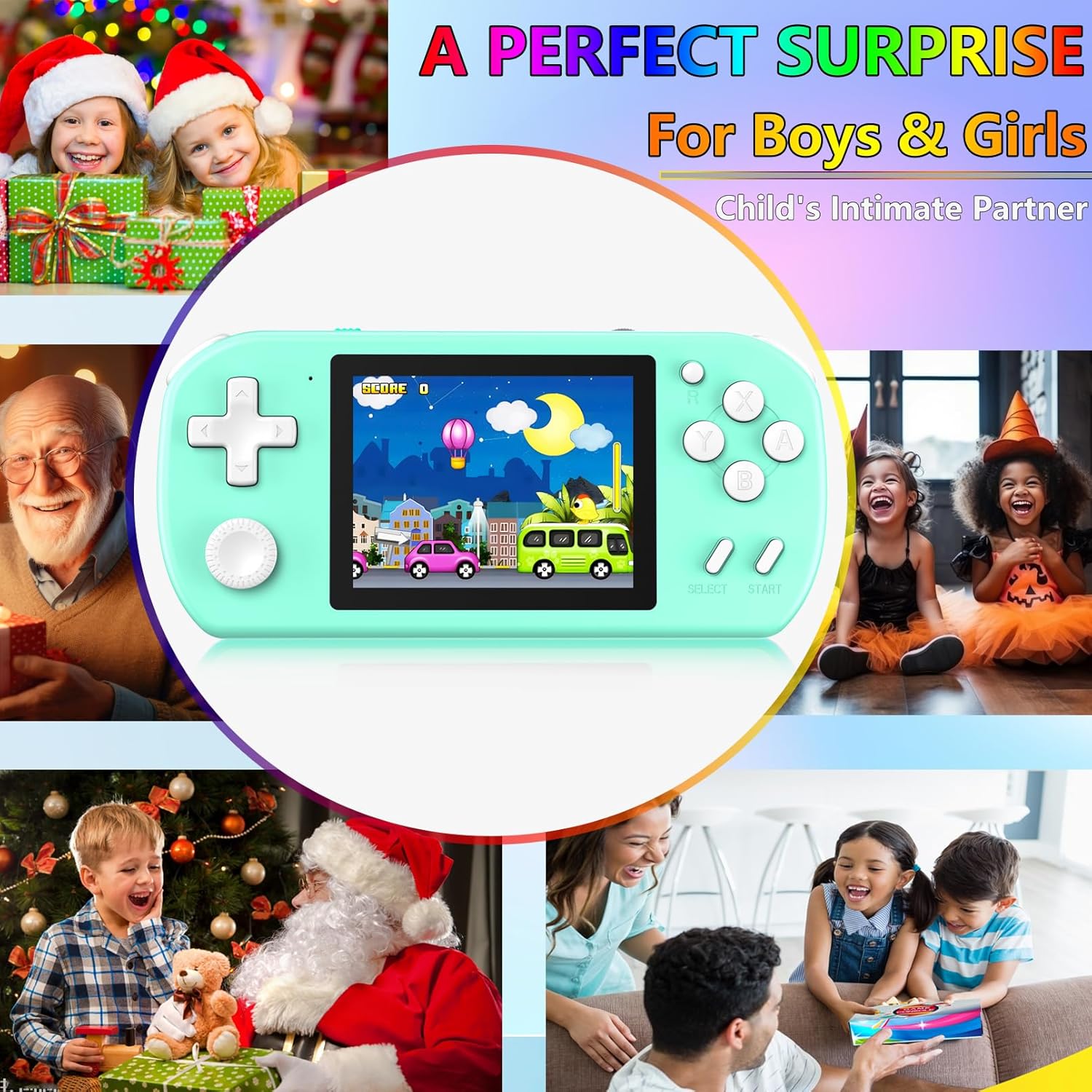 Handheld Games for Kids Built-in 218 Video Games, Portable Kids Travel Toys for Ages 4-13 with Rechargeable Battery 3.0" HD Screen, Mini Gaming Player Birthday Gifts for Boys Girls (Cyan) - Image 6