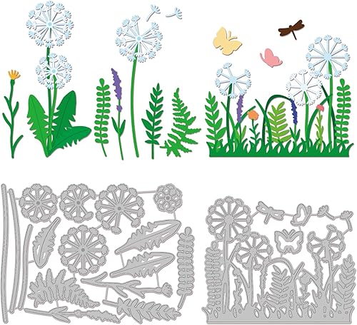 GLOBLELAND Juego de 22 troqueles de corte de diente de león para bricolaje, álbumes de recortes, hojas de metal, plantas, troquelados, plantillas