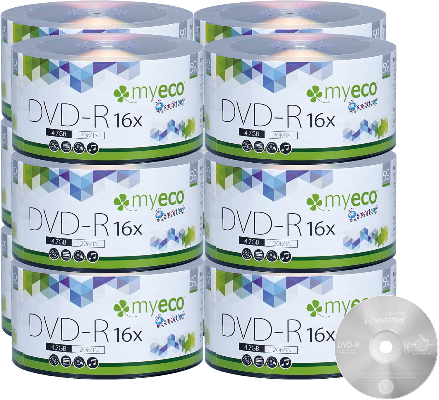 600 Pack MyEco DVD-R 16X 4.7GB/120Min Silver Logo Top Write Once Blank Media Record Disc