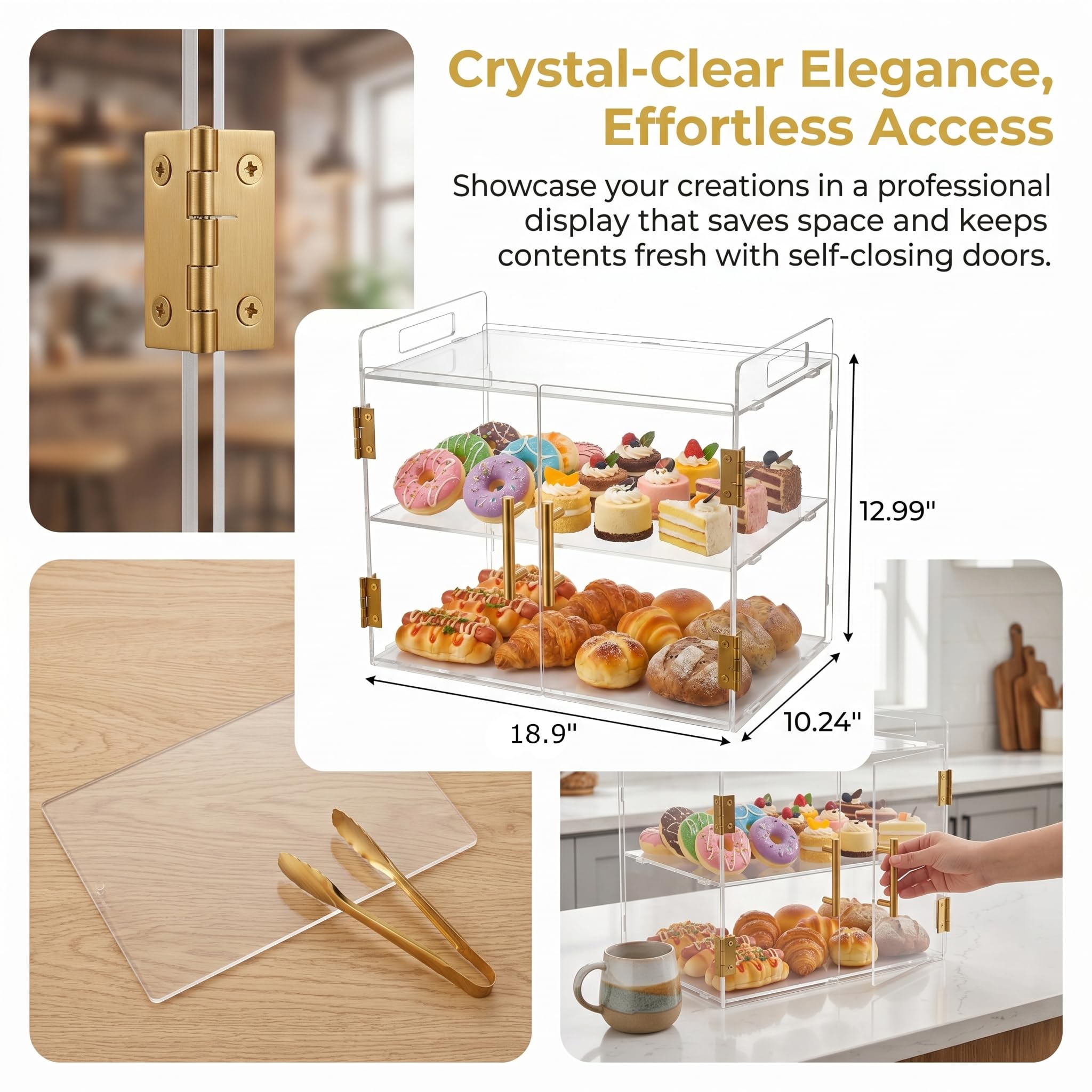 Vetrina da banco a 2 livelli con porta automatica elastica, vetrina per pasticceria in acrilico, per pane, dessert, cucina, bagno e trucco