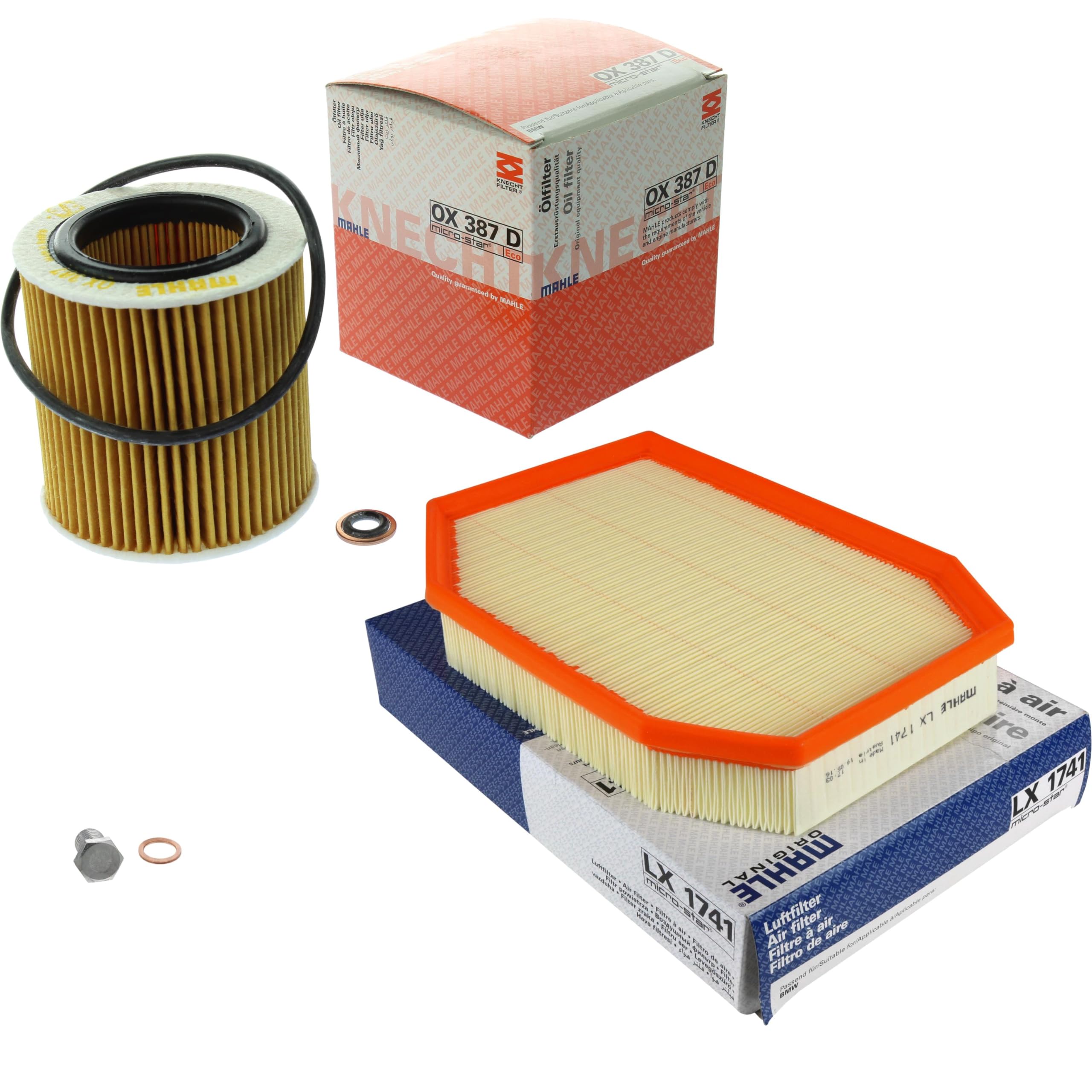 Paquete de inspección Kit de mantenimiento con filtro de aceite OX 387D, filtro de aire LX 1741, tornillo de cierre