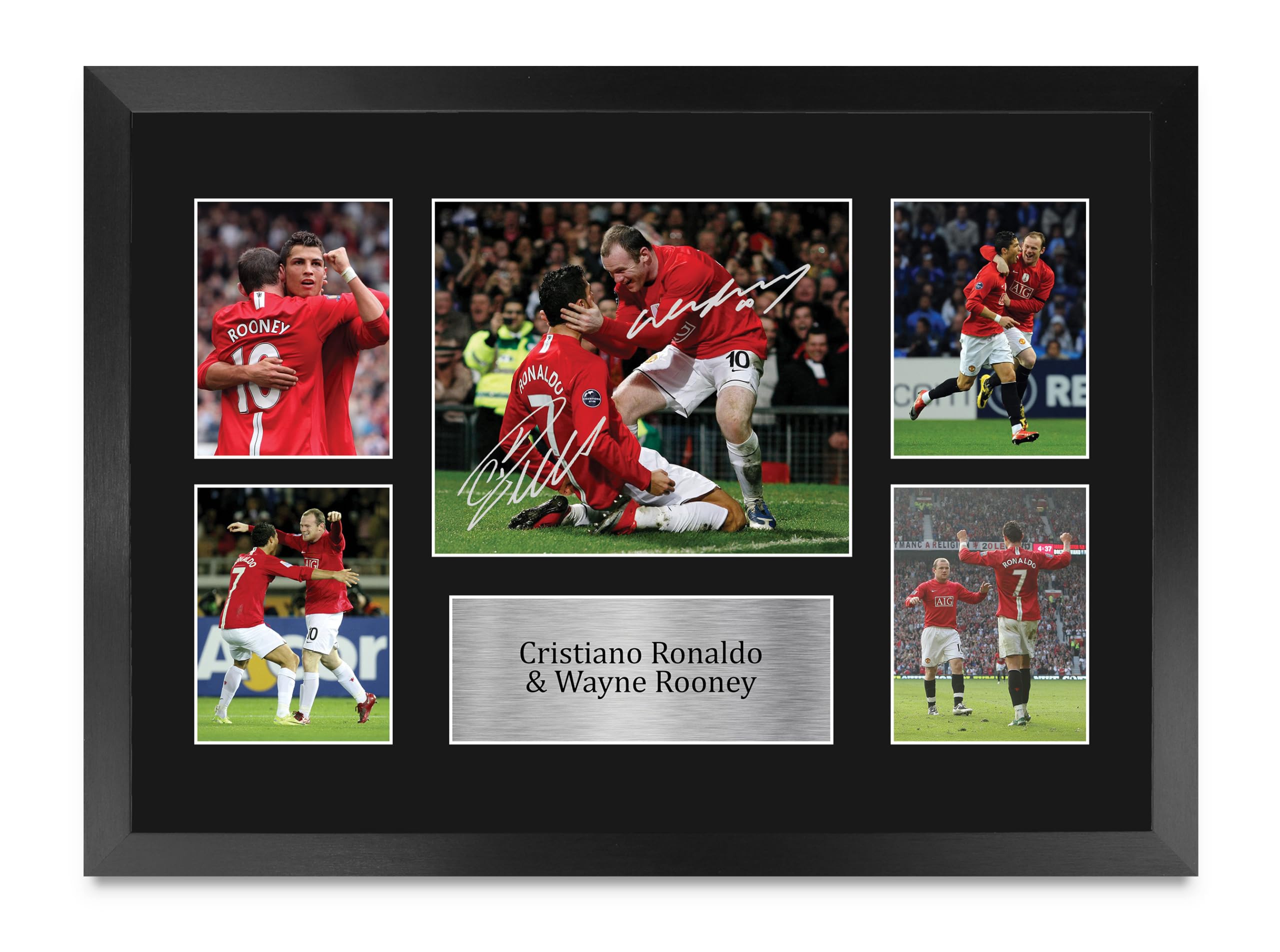 HWC Trading Cristiano Ronaldo & Wayne Rooney Printed Memorabilia Signed Autograph Photograph Display for Football Fans and Supporters - A3 Framed