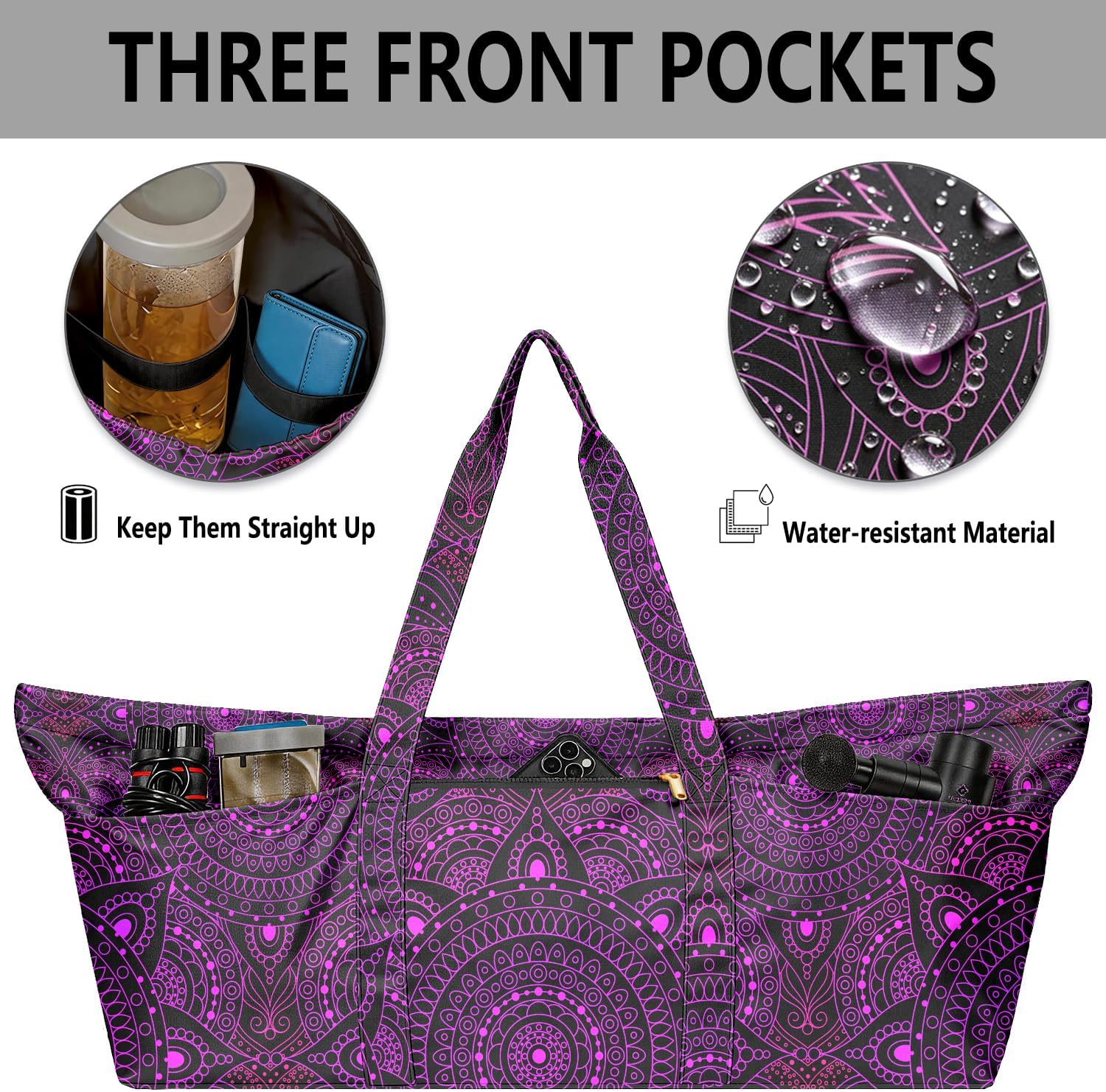 Women's Yoga Bag with Yoga Mat Carrier - Large Mat Pocket Fitness Tote for Pilates, Gym, Travel, Office & Beach