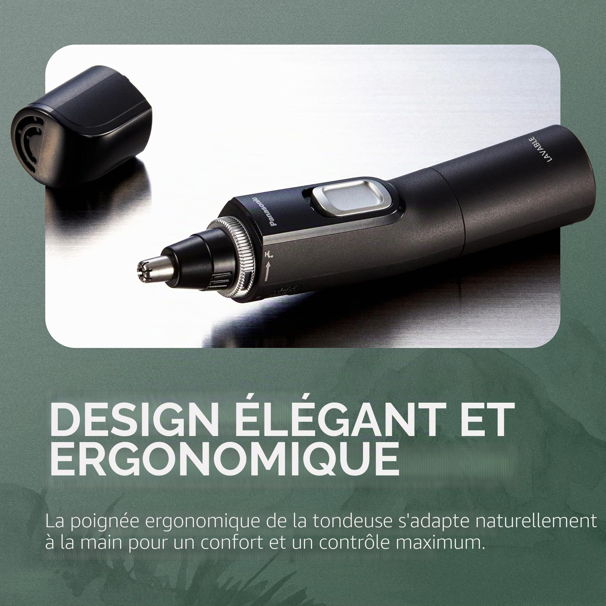 Panasonic ER-GN70-K Tondeuse à poils pour oreilles et nez pour homme avec système de nettoyage par aspiration, hypoallergénique, lame double tranchante haute performance – ER-GN70-K