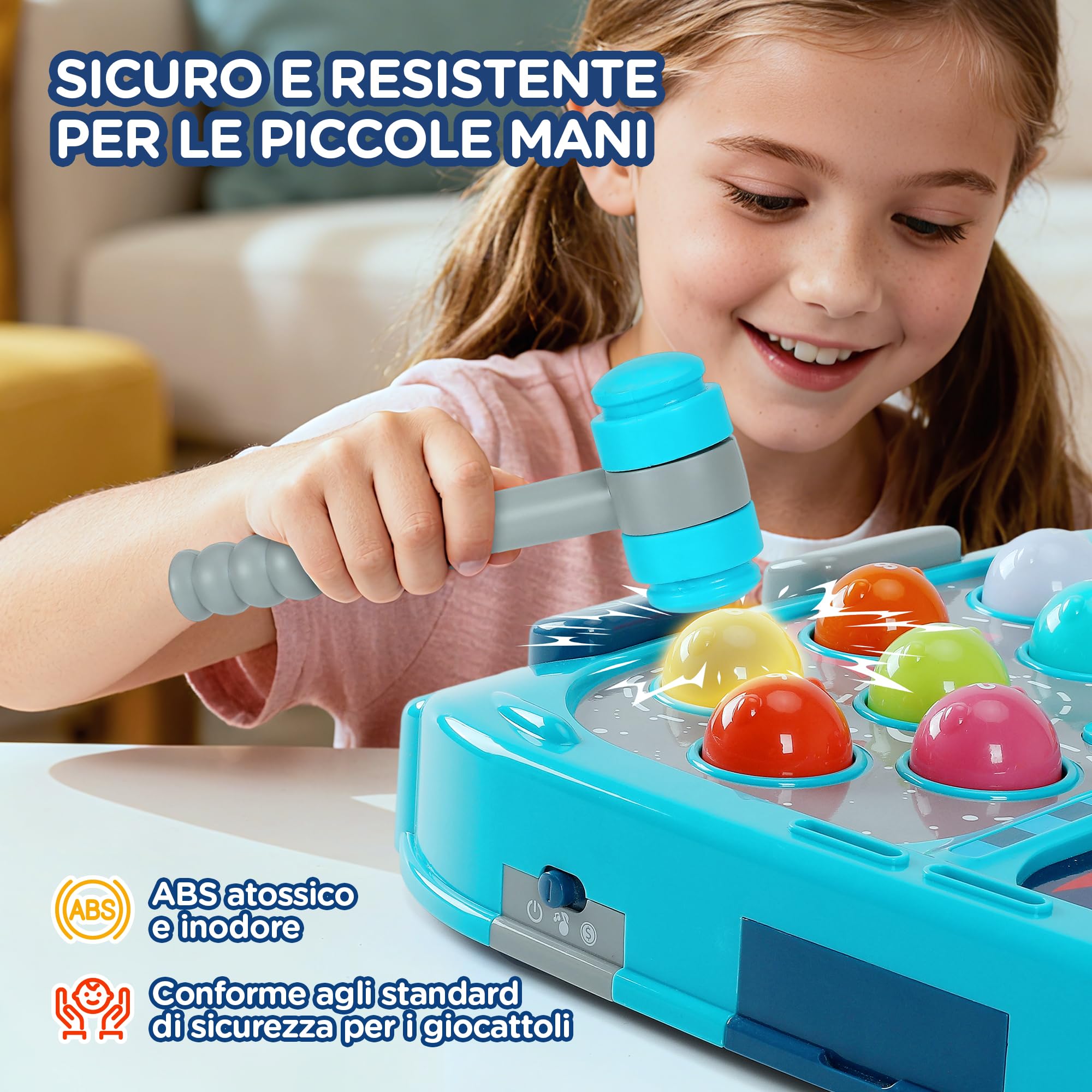 Whack-a-Mole Game for Kids, Gioco Acchiappa la Talpa con 18 Bersagli Luminosi, 2 Martelli, 3 modalità di Gioco, 9 Livelli di velocità, Luci e Suoni, Gioco Interattivo per Bambini dai 3 Anni