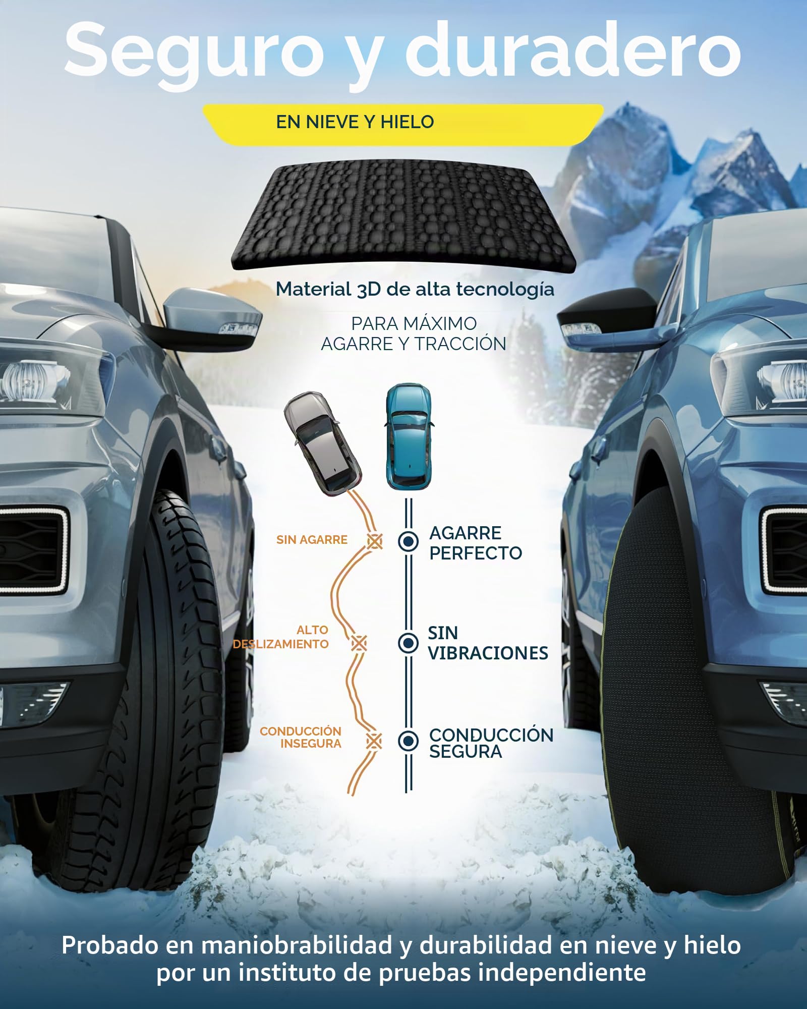 ARLUM Cadenas de Nieve Textiles Homologadas EN 16662-1 /// ArcticPro Cadenas Coche Nieve Textil, Fáciles de Instalar, Conducción Silenciosa y Máx. Seguridad - Medidas Det. en el Int. (ArcticPro, XL)