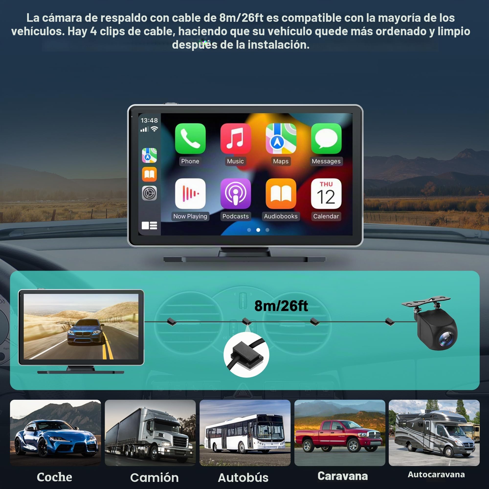 Estéreo inalámbrico para coche, audio portátil para coche de 9 pulgadas, pantalla de coche con cámara dual 4K frontal + trasera 1080P Dash Cam, CarPlay inalámbrico con Mirror Link/S-iri/AUX/128G SD