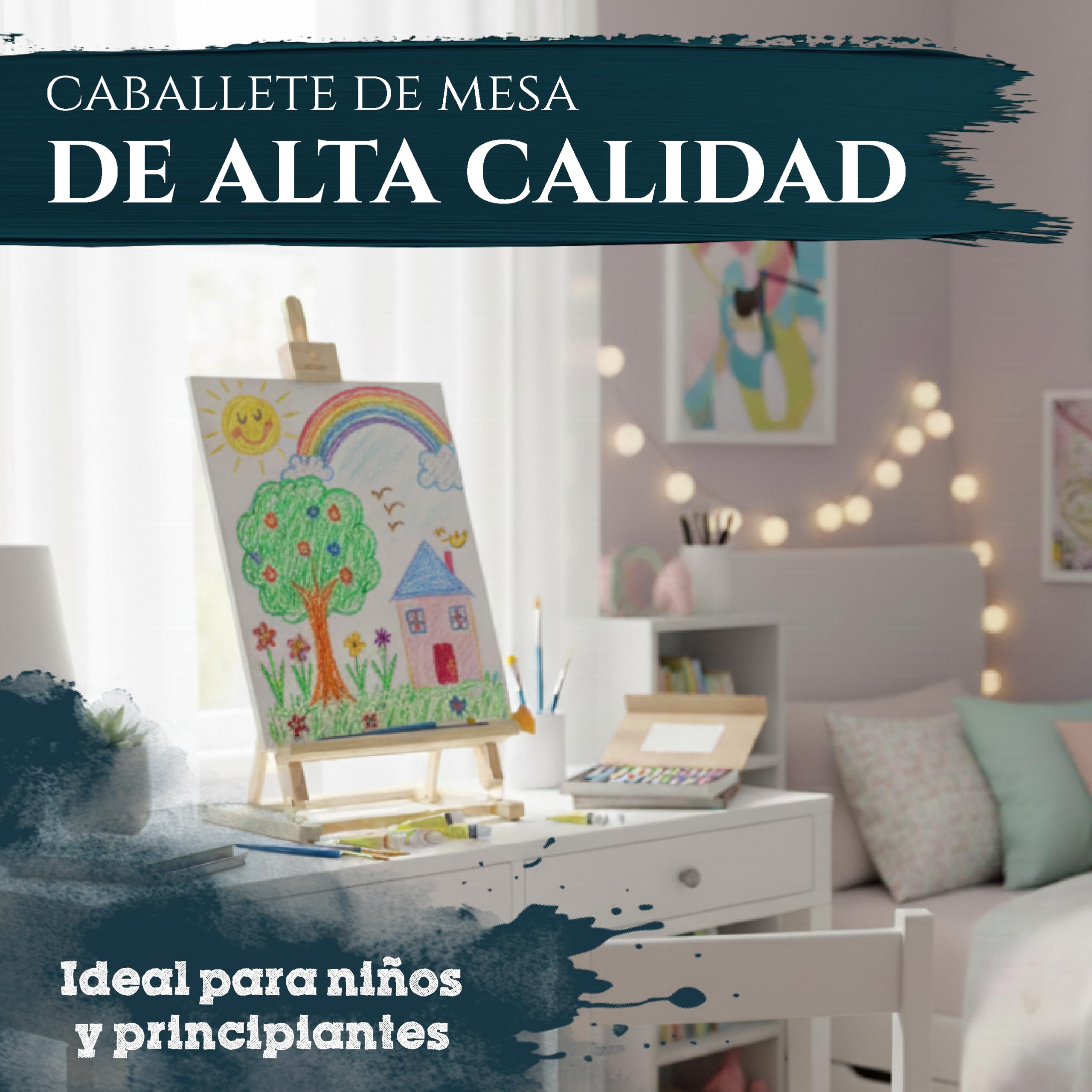 Artina Caballete de pintura de mesa Sydney - Madera de pino 27 x 27 x 60 cm – Caballete plegable para artistas principiantes, aficionados y niños – Para lienzos de hasta 45 cm de altura