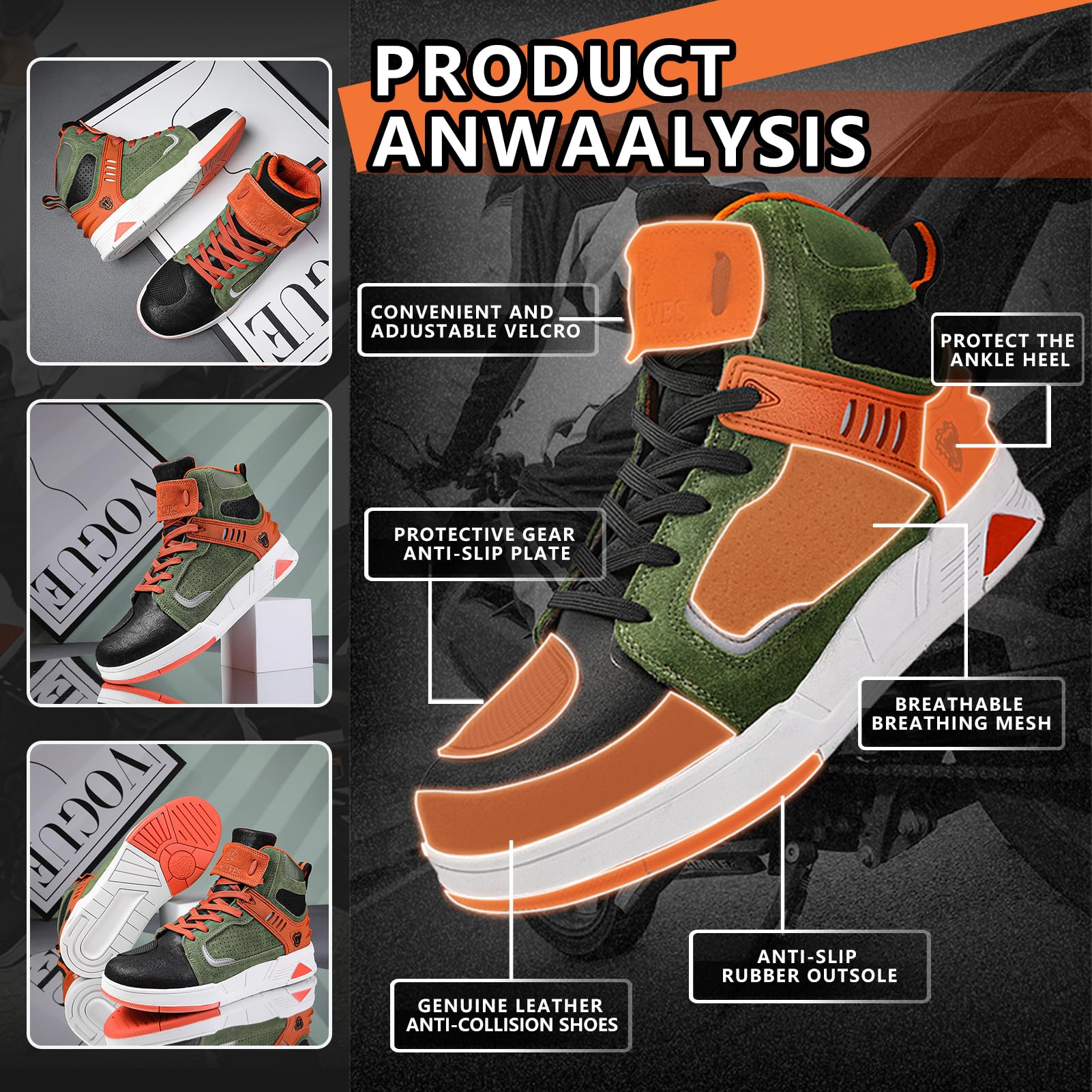 Chaussures Moto Hommes Bottes de Motard décontractées antidérapantes Respirantes décontractées avec Chaussures de Protection de Motocross Street Casual