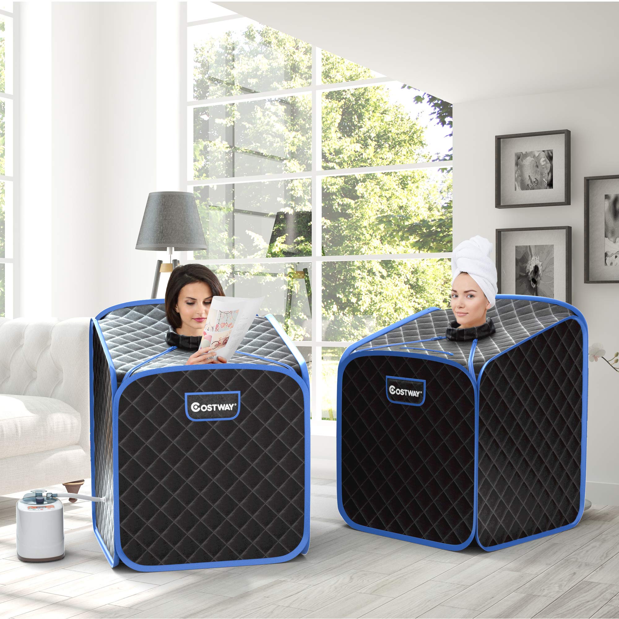 HOMASIS Mini Sauna De Vapor Portátil, Tienda de Sauna Plegable De Vapor 2 L, Sauna Para Hogar Con Control Remoto, Masajeador Móvil con 9 Grados De Temperatura Y Temporizador, 85x84x106cm (Negro)