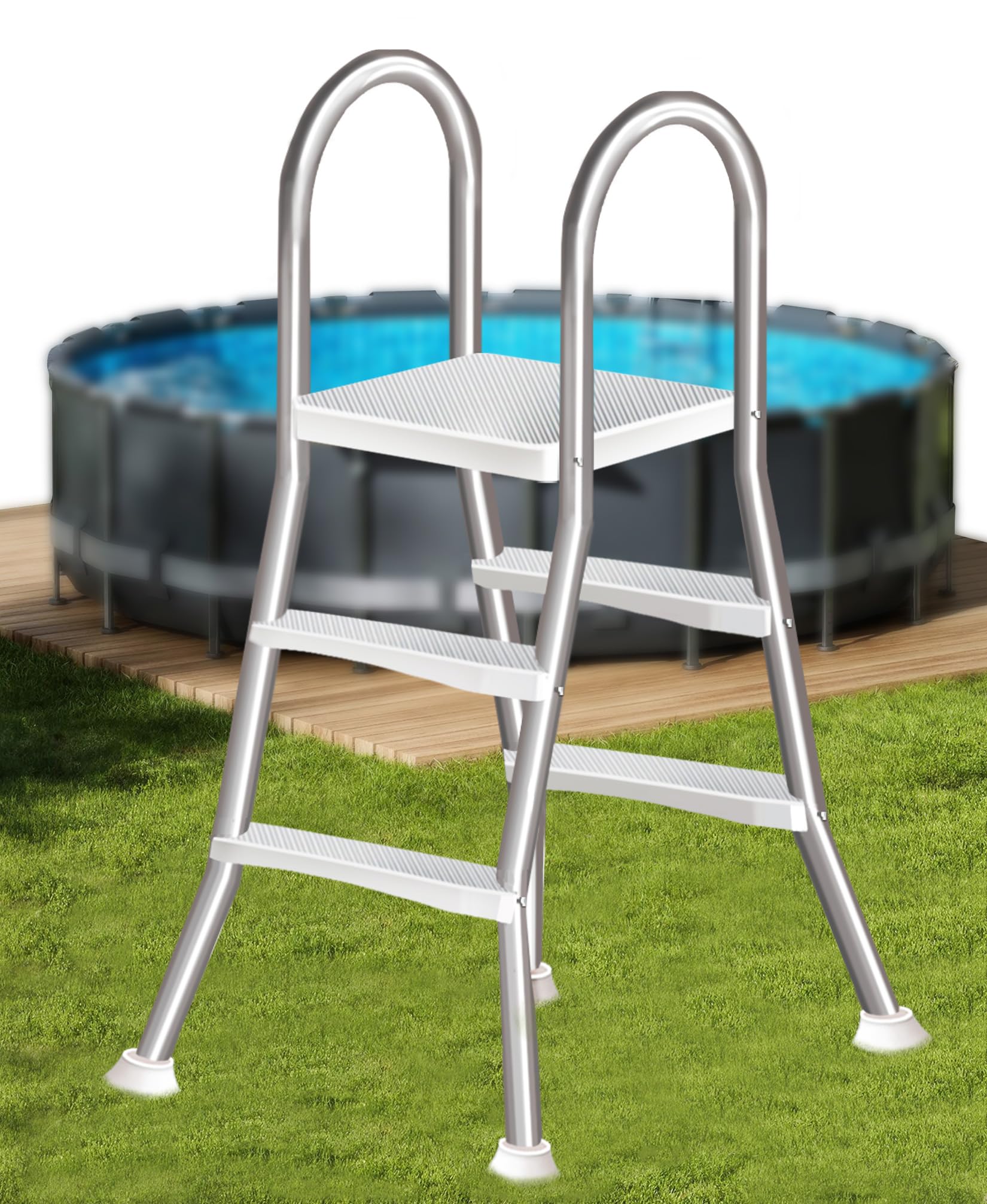 Pool Ladders for Above Ground Pools, A-Frame 4 Step Stainless Steel Heavy Duty Ladder, Non-Slip Wide Steps Stable Construction 250kg Weight Capacity,85cm