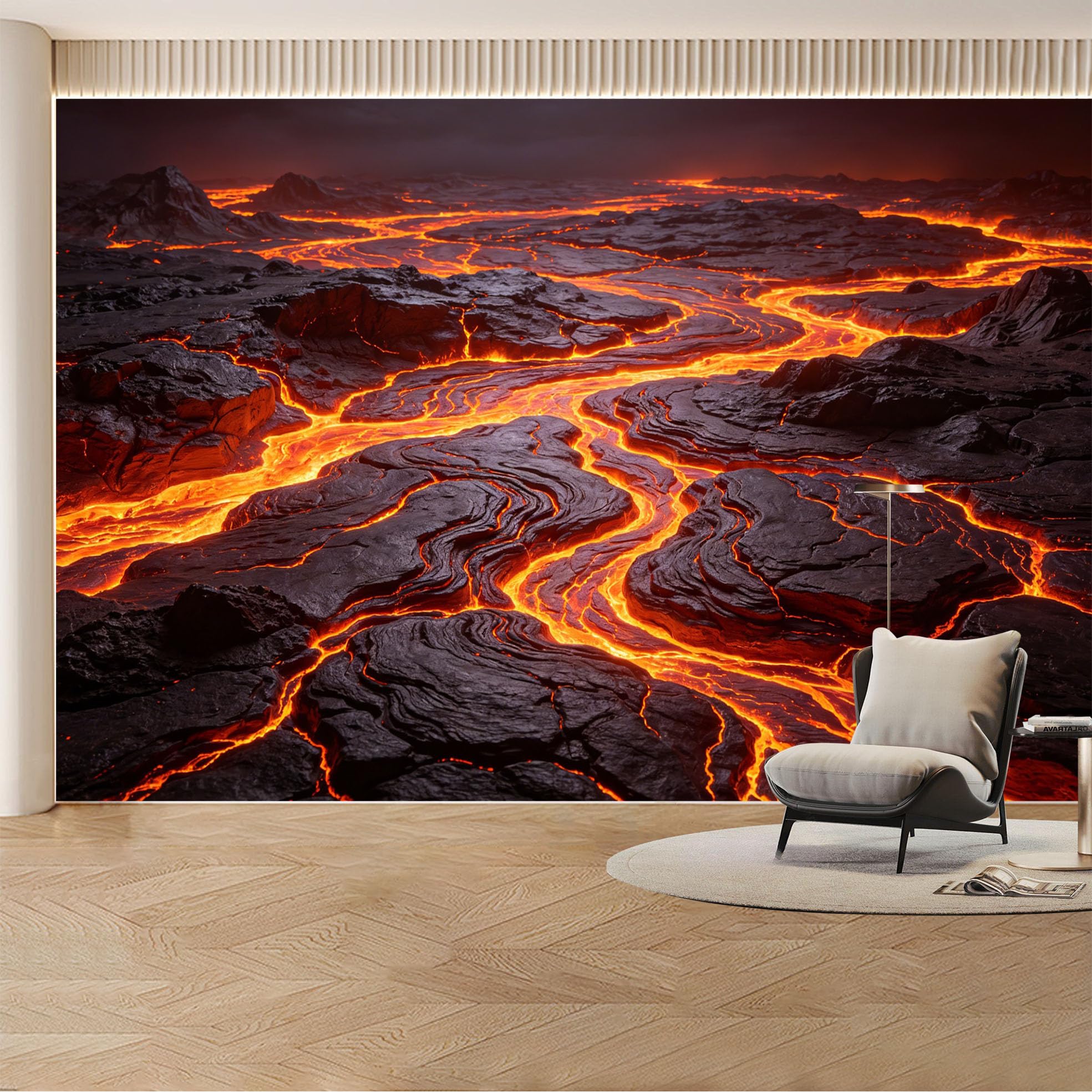 Custom Wall Mural Wallpaper Lava Flow Landscape Nature 3D Effect Wall Decor Modern Volcanic Sunset Removable SelfAdhesive Large Photo for Living Room， Bedroom， Office