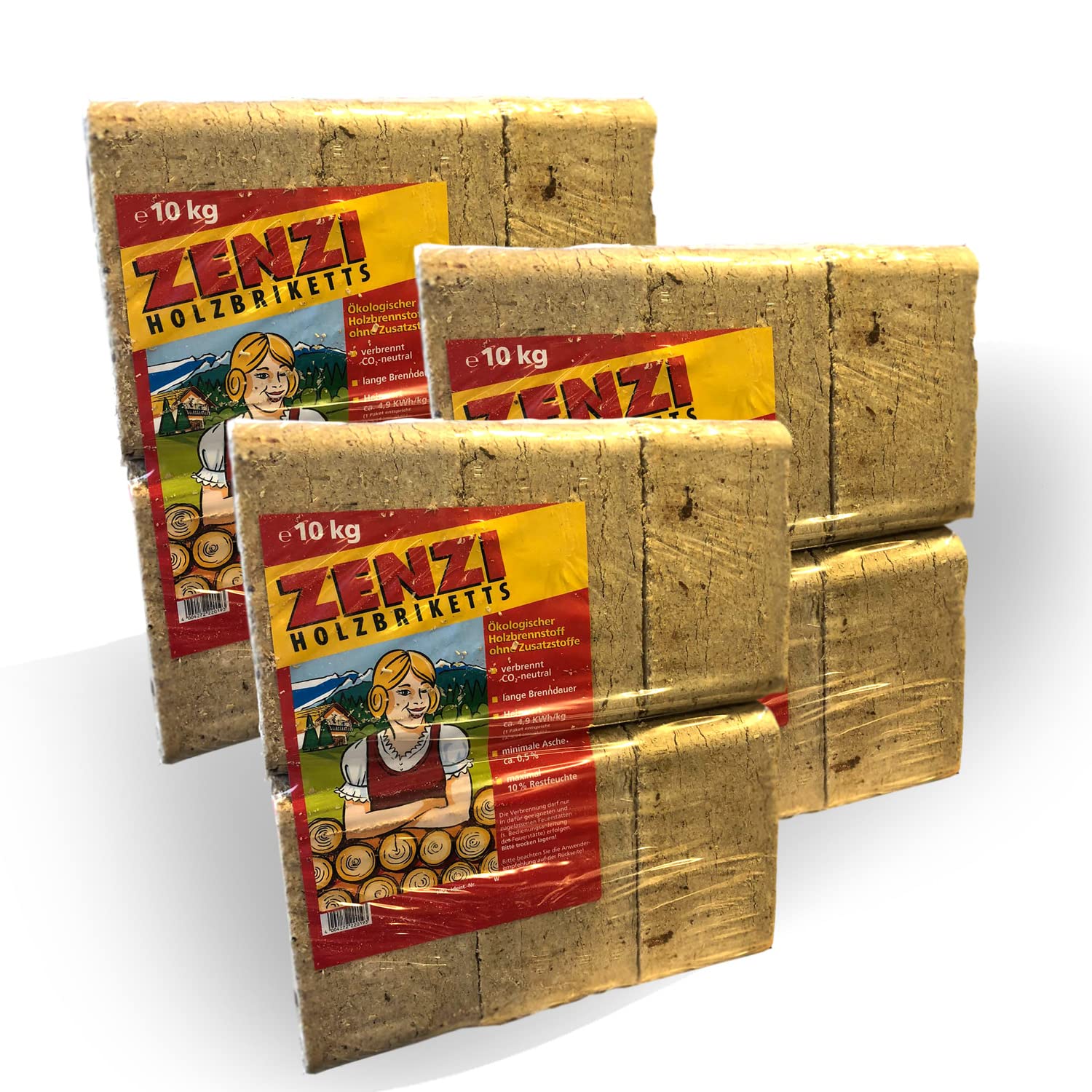 Zenzi Holzbriketts 30 kg Briketts 3 x 10 kg Kaminbriketts Holz Nadelholz Buche Heizen Ofenbriketts Smoker