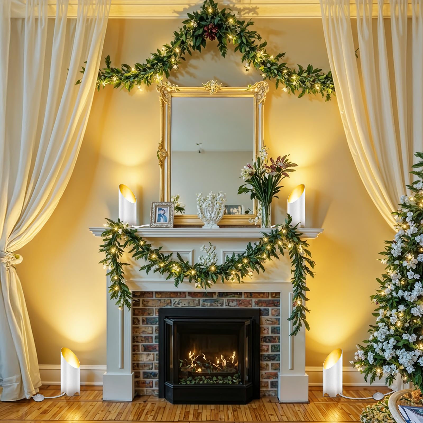 Yimaifunly 2 Pack Uplighting Spotlights with GU10 Bulbs - Adjustable 3000K/4000K/6000K, Indoor Floor Can Lights with 5.9 FT Cord & Foot Switch, White