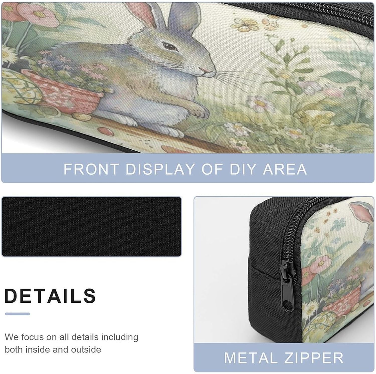 Pocket Backpack,Garden Bunny Print Cross Body Lunch Bag Set,casual Daypacks,3 Pcs Backpack Set