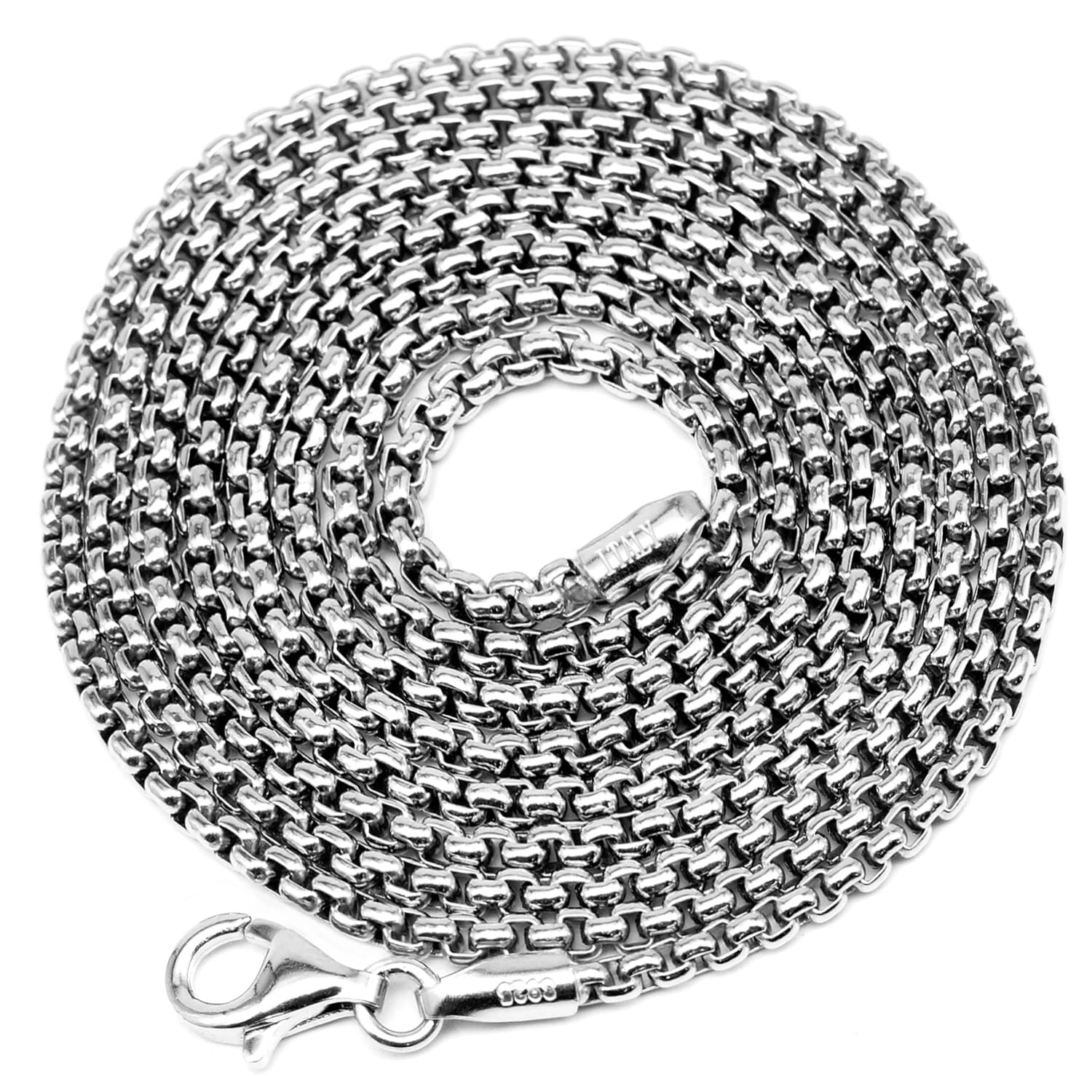 VENICEBEESilver Chain Sterling Silver Solid 925 Necklace Venetian Box Link 28" inches / 2.1mm + Velvet Pouch, Polishing Cloth Fine Jewelry - HYPOALLERGENIC LEAD-FREE NICKEL-FREE METAL