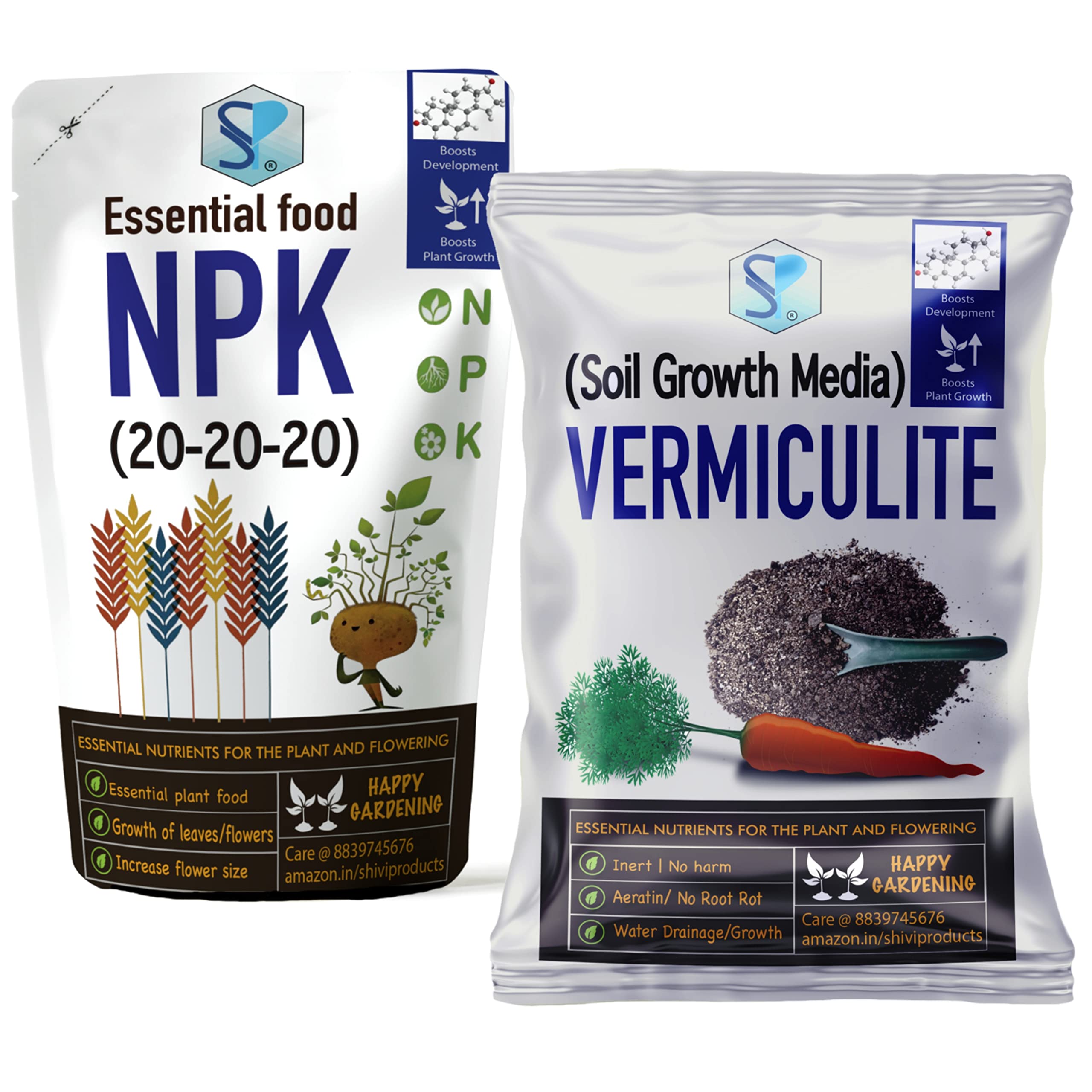 Shiviproducts Combo - NPK 20 20 20 Macro nutrients and Vermiculite for Plant Growth Medium | All Purpose Fertilizers for Gardening Plants (200 gm+200 gm) (B09JNBXGH2) Amazon Price History, Amazon Price Tracker