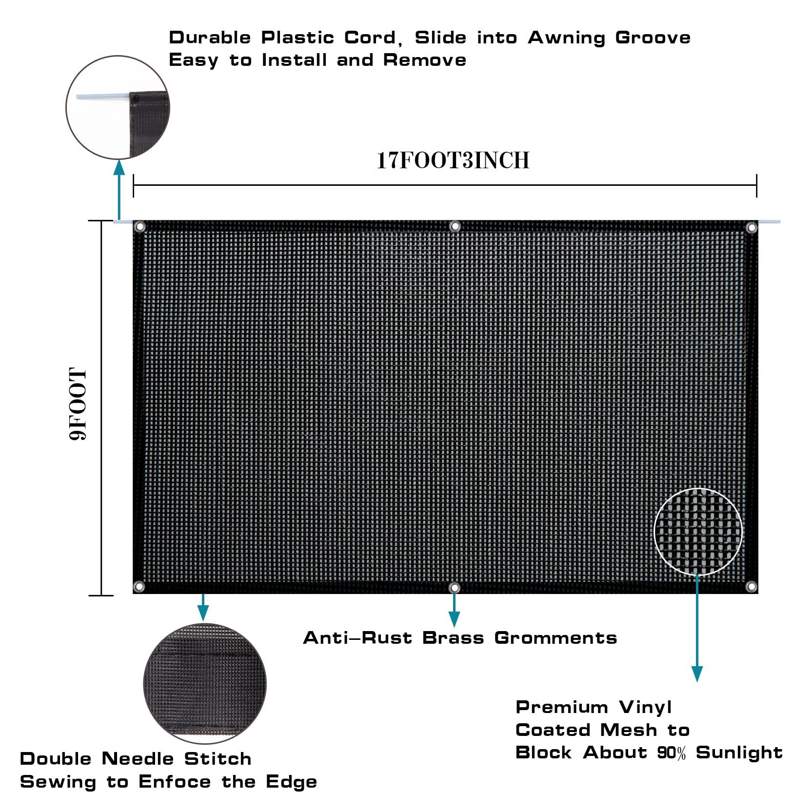 EightEighteen RV Awning Shade Screen - Fast Install RV Sunscreen Shades for Awning - Winter Proof Fireproof RV Awning Screen Without Blocking Views - Black - 9'x 14'3"