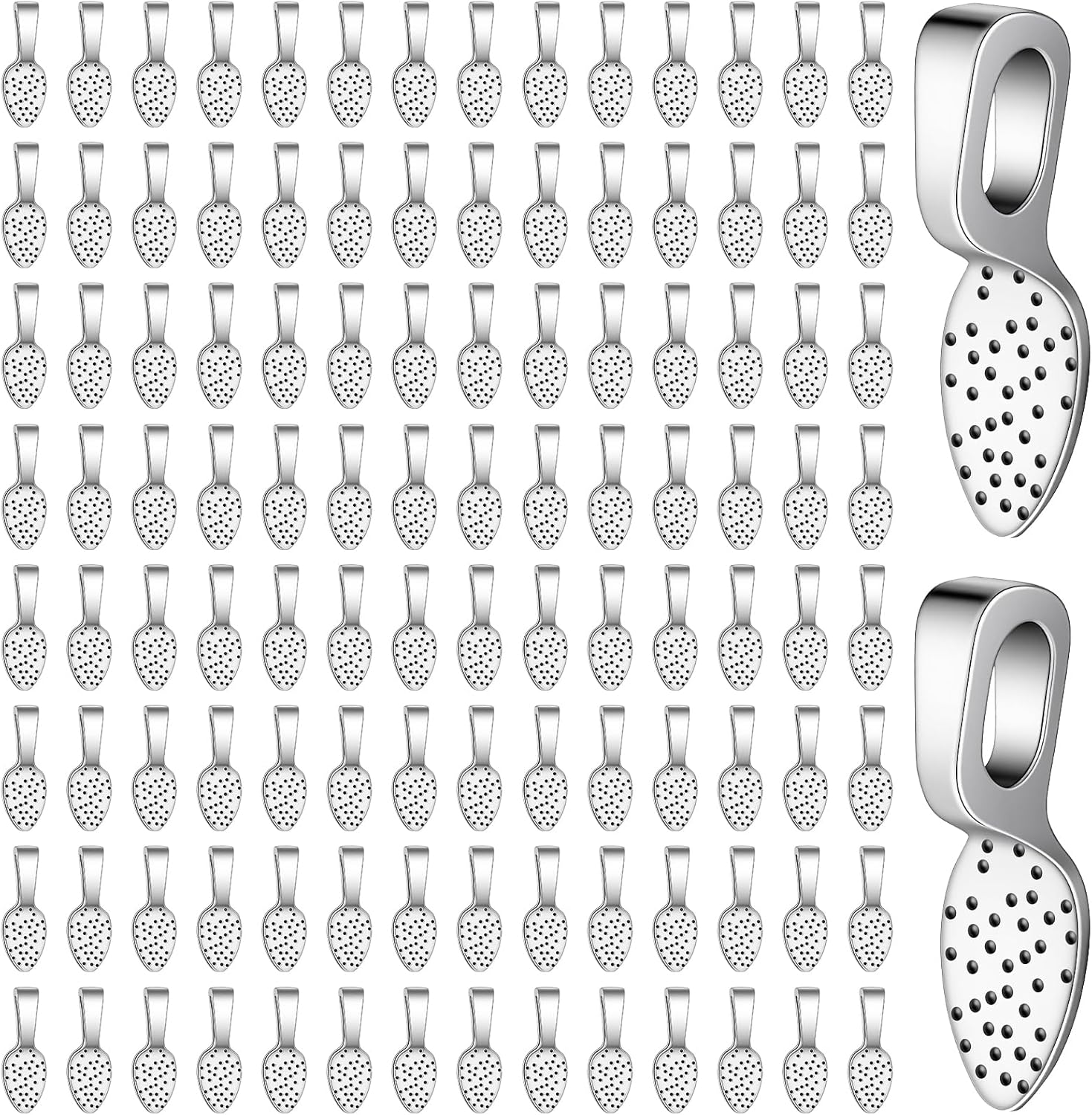 100 Pcs Bails for Jewelry Making,Silver Flat Pad Pendant Bail Oval Glue On Earring Bails Small Spoon Shape Pendant Glue On Bail for Jewelry Making DIY Crafts