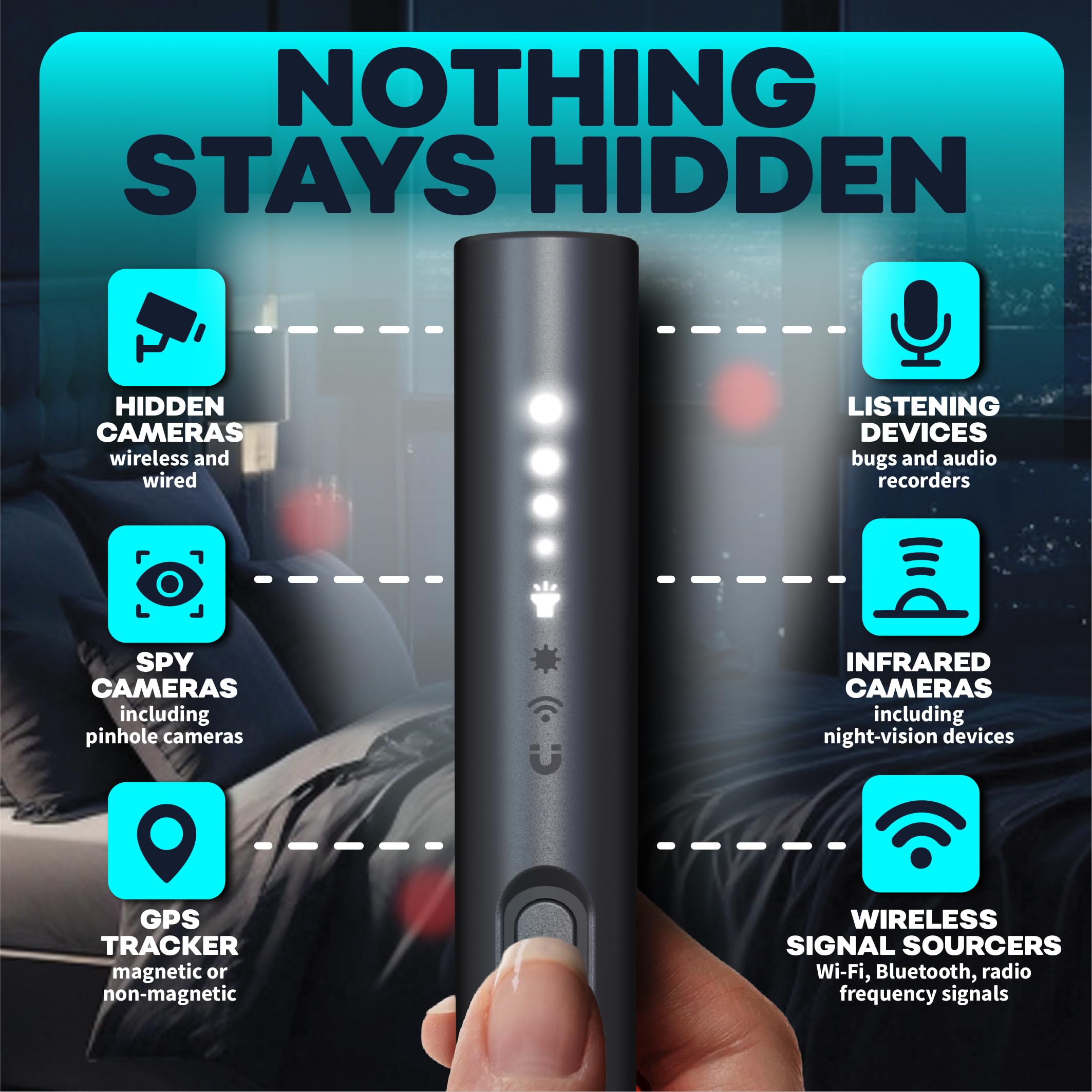 Detectores de cámara oculta: pequeño anti espía audio video GPS Tracker RF detector para cámaras inalámbricas y dispositivos de seguimiento de automóviles - Mini bolígrafo de viaje para 3