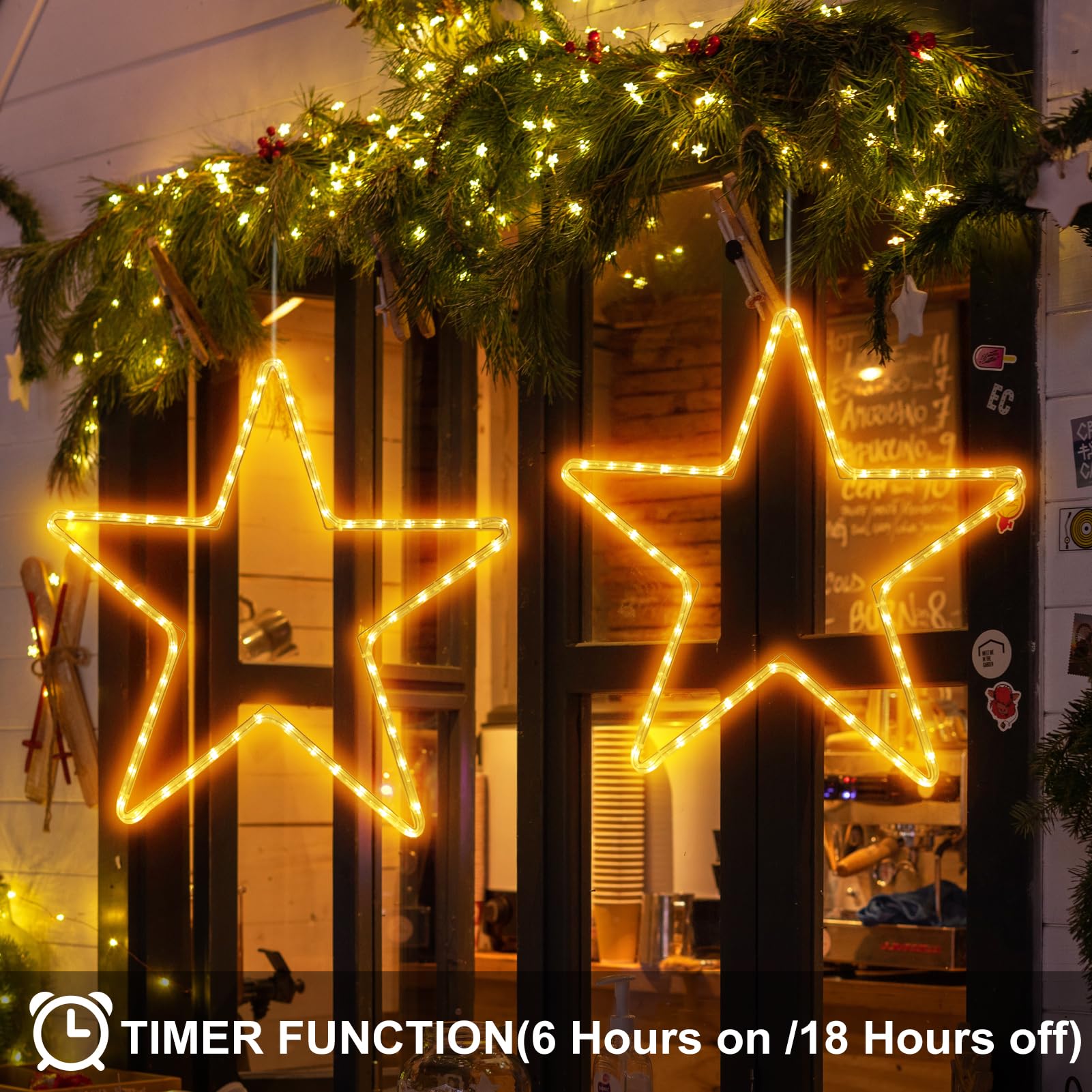 Lights4fun Juego De 3 Estrellas Luminosas 3D En Metal Dorado Con 402 Micro LED Blanco Cálido Decoración Navideña Para Interiores Y Exteriores