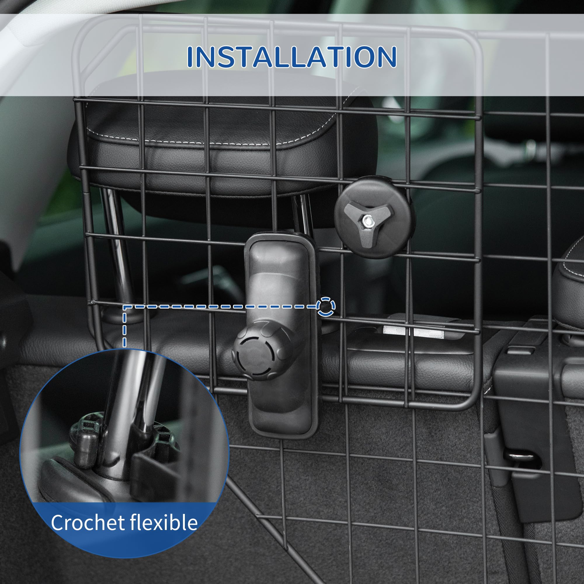 PawHut Grille de Protection Universelle pour Chien, barrière de sécurité de Voiture pour Chiens Largeur Ajustable 90 à 120 cm Facile à Installer sur la Plupart des Voitures SUV, Noir