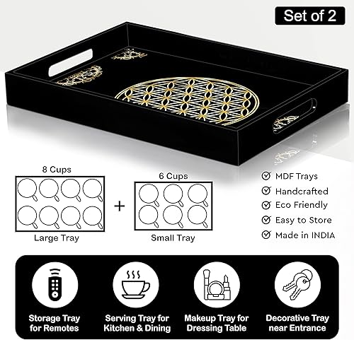 Miniatura 3 de Crocon Bandejas cuadradas para servir para mesa de café, encimera de cocina, pavo real, bandeja de MDF impresa para centros de mesa para comedor,