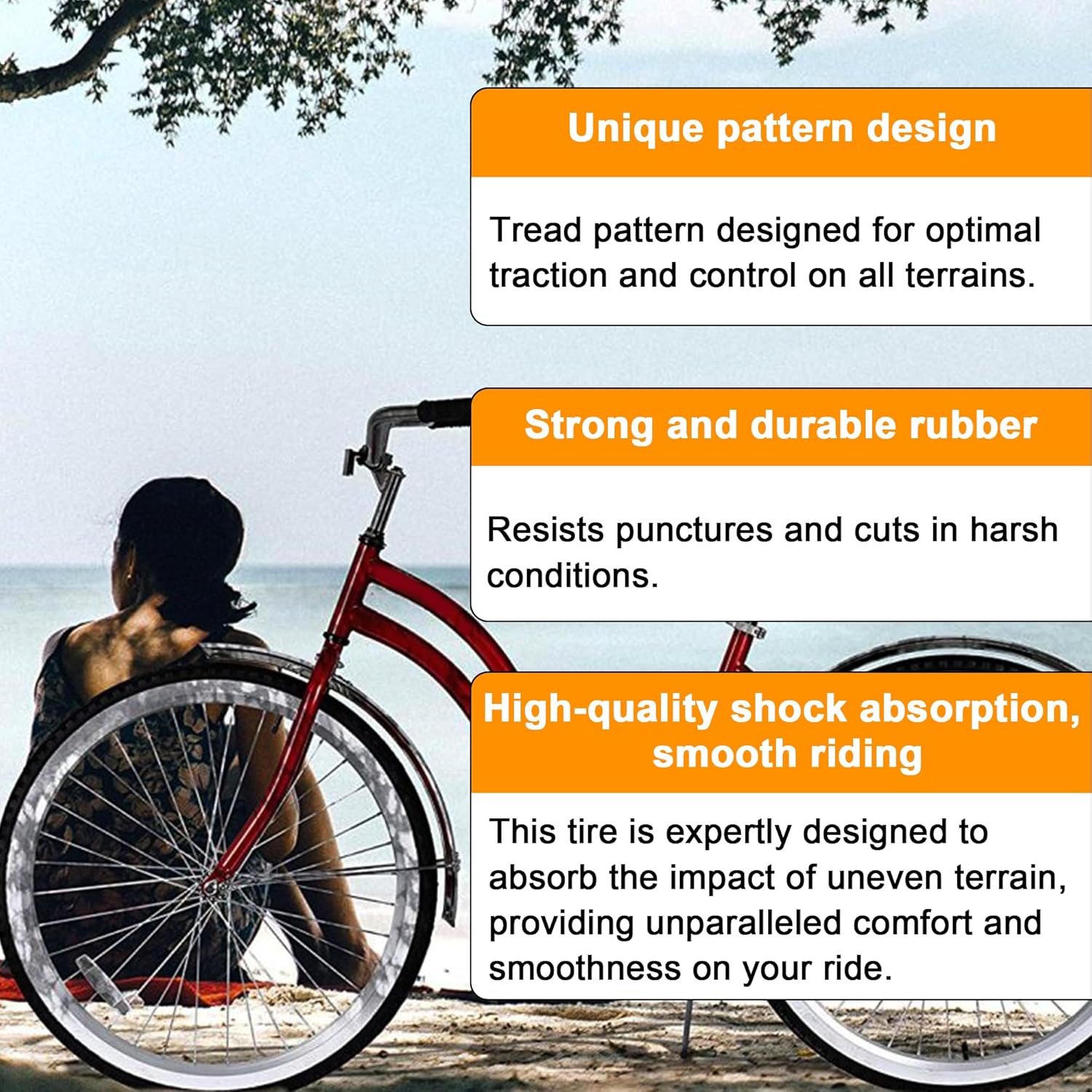 RUTU 24/26/27 inch Bicycle Tires Foldable,24/26/27 Inch Bike Tire and Tube with AV Schrader Valve,Installation and Removal Tools Compatible with Beach Cruiser and Urban Commuting Bicycle