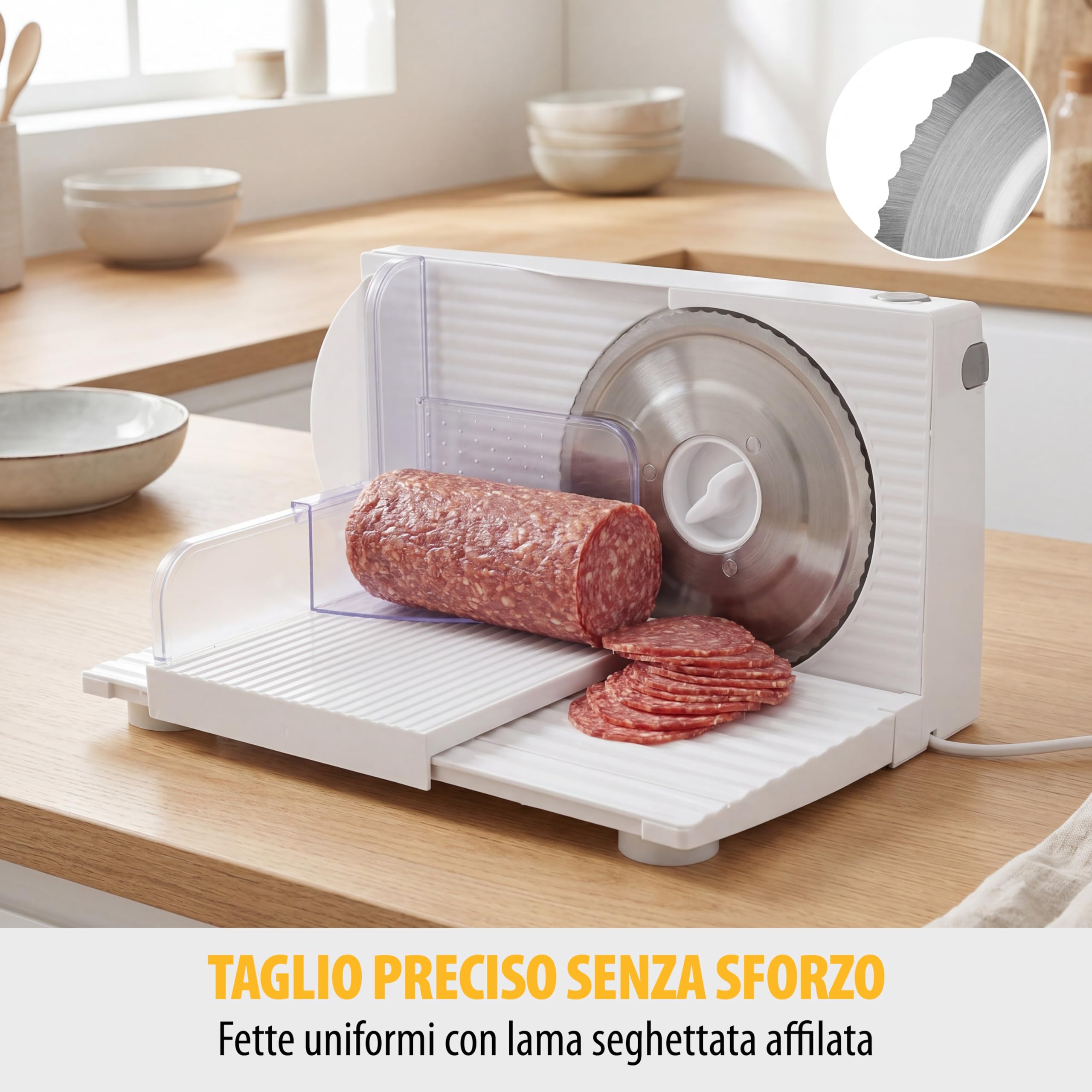 Tristar EM-2098 - Affettatrice multiuso con lama in acciaio inox da 170 mm, 150 W, spessore disco regolabile