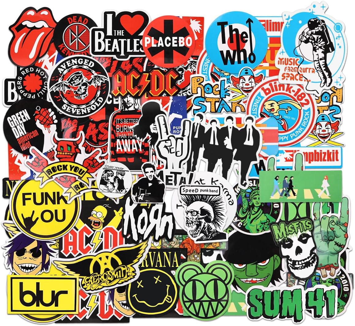 Rokslide100pcs Rock Band Stickers -80's Music Stickers, Band Stickers for Laptops, Water Bottles, Helmets, Guitars, Stickers Rock Bands to Customize Your Gear
