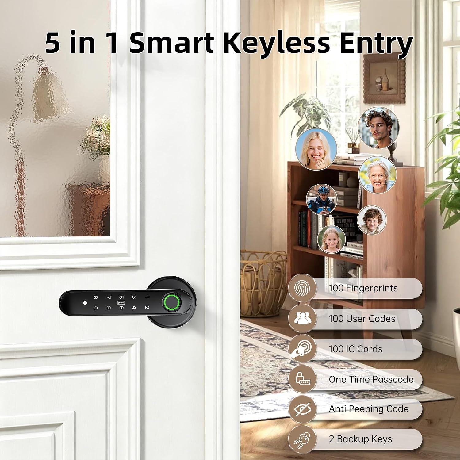 Smart Door Lock Knob, Keyless Entry Fingerprint Keypad Bedroom Handle Black 3 81dH24RFYPL. AC SL1500