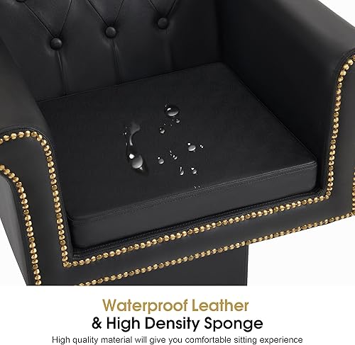 Miniatura 6 de BarberPub Silla de estación de champú negra para estilista, champú retrolavado de cerámica y juego de sillas para salón, salón en casa, barbería 9104