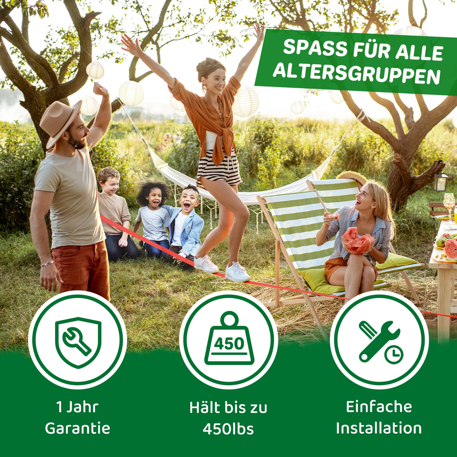Dripex Slackline, Ninja Slackline Kinder 2×15m und Ninja Warrior Hindernisparcours Garten im Freien,Ninja Parcours Kinder mit Schaukel, Kletterleiter, Kletternetz und Baumschutz, geeignet für Anfänger