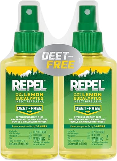 Repel Plant-Based Lemon Eucalyptus Insect Repellent, Mosquito Repellent, Pump Spray, 4 Ounce, (Pack of 2)