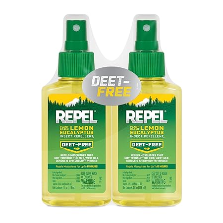 Repel Lemon Wood Eucalyptus Natural Insect Repellent with 4 Oz Pump Spray, Clear -Twin Pack