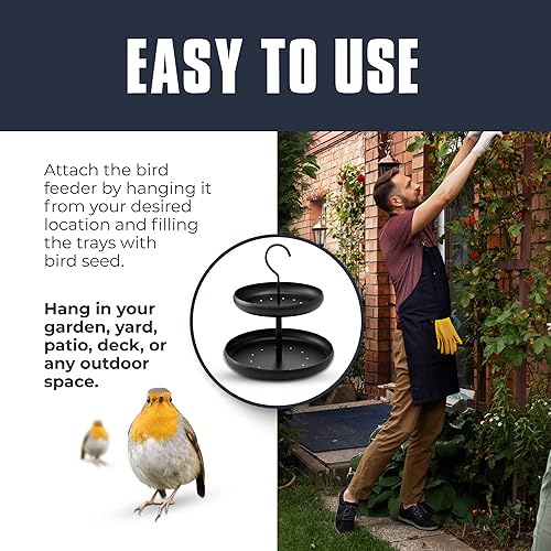 Miniatura 6 de Monarch Abode 18188 - Comedero para pájaros de dos niveles para colgar de metal, decoración al aire libre para jardín, patio trasero y terraza,