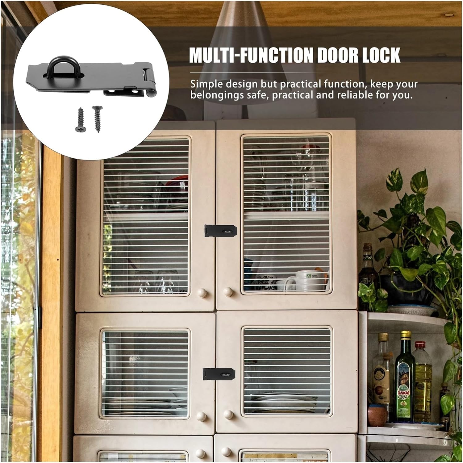 Hasp Latch 8pcs Black Stainless Steel Lock Plate 4-inch Furniture Hardware Accessories Suitable for Cabinet Doors for Door Gate Cabinets Etc