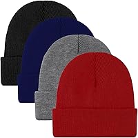 Cooraby 4-Pack Soft Knit Beanie Hats for Men & Women - Warm Acrylic Winter Skull Caps