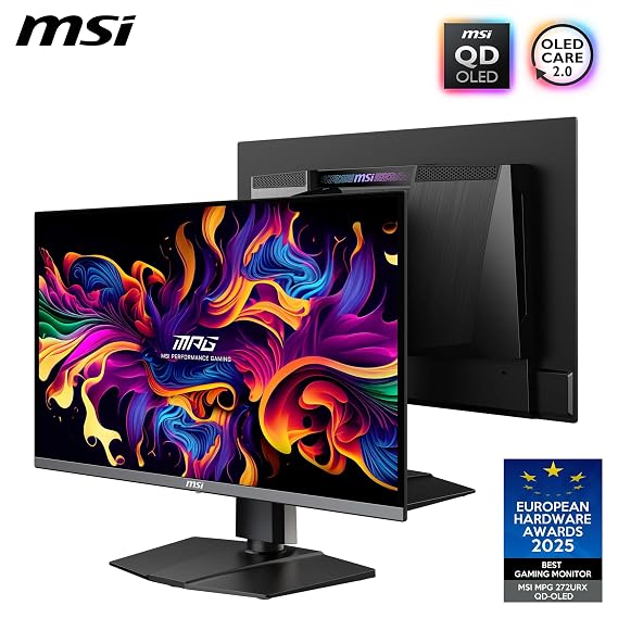 MSI 26.5 MPG 272URX QD-OLED, Gaming Monitor, UHD, 16:9 Flat, QD OLED, 240HZ, 0.03ms, G-SYNC Compatible, Black