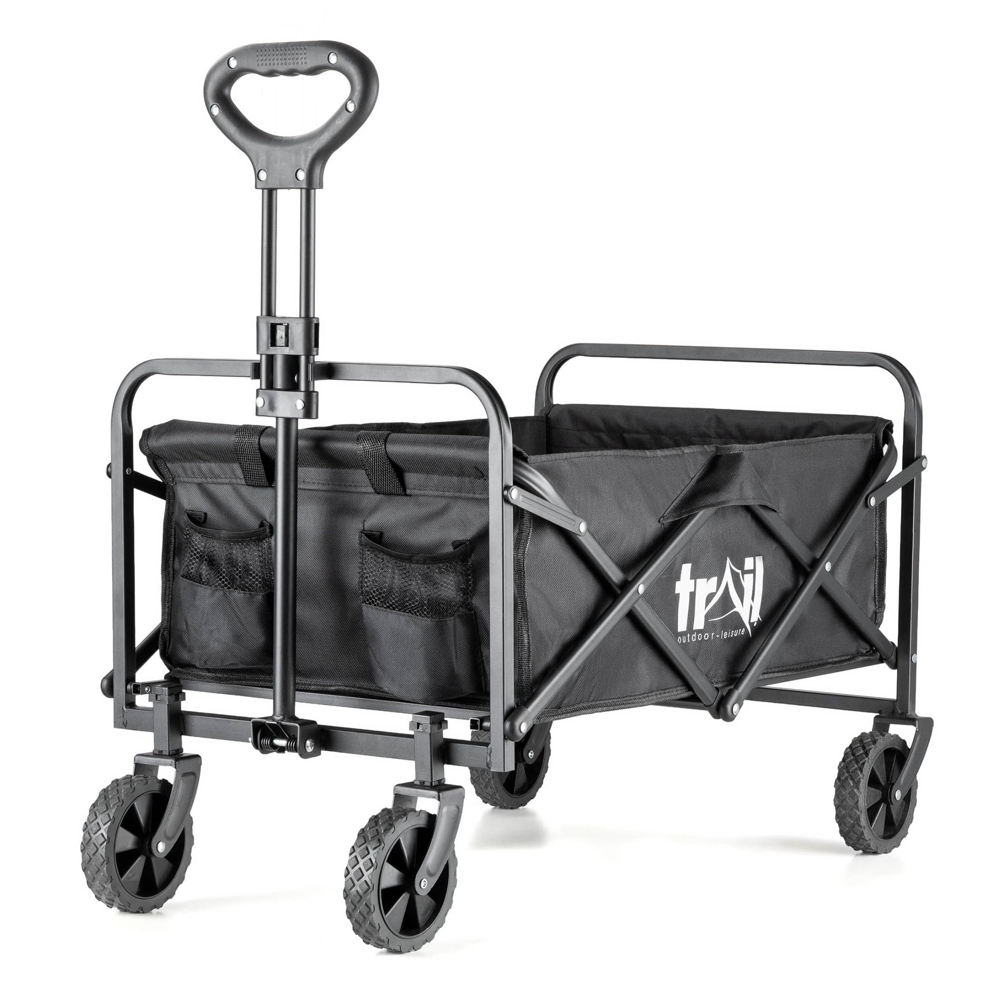 Trail Outdoor Leisure Black Trail Compact Folding Camping Trolley, Heavy-Duty Festival & Garden Cart With Telescopic Handle & Front Castor Wheels, Removable Water-Resistant 600D Polyester Liner, 75L Capacity, 60Kg Max Load