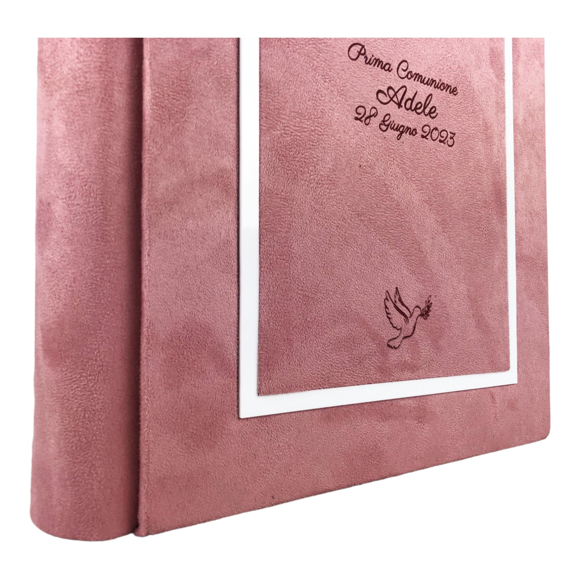 TriVin Art Álbum de fotos artesanal elegante de tejido Alcántara, personalizable con grabado. Ideal para bodas, aniversarios, comuniones, bautizos, eventos (rosa polvo)