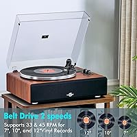 Vista 3 de Tocadiscos con altavoz, tocadiscos de vinilo con cartucho magnético para decoración del hogar y entretenimiento, tocadiscos de vinilo adecuado
