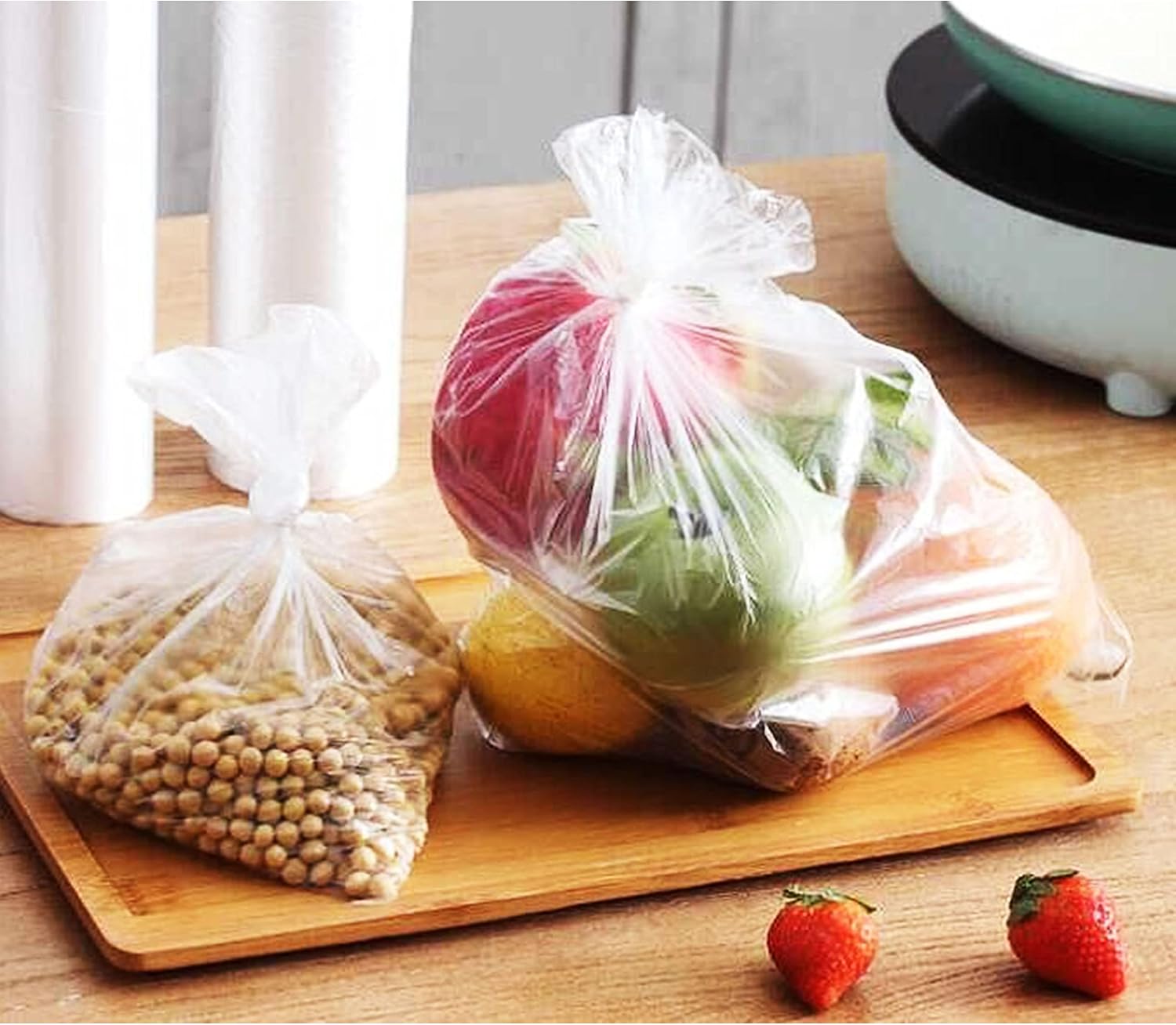 OausTect 12" X 16" Plastic Produce Bag Roll, Clear Food Storage Bags for Fruits Vegetable, 350 Bags/Roll, 4 Rolls