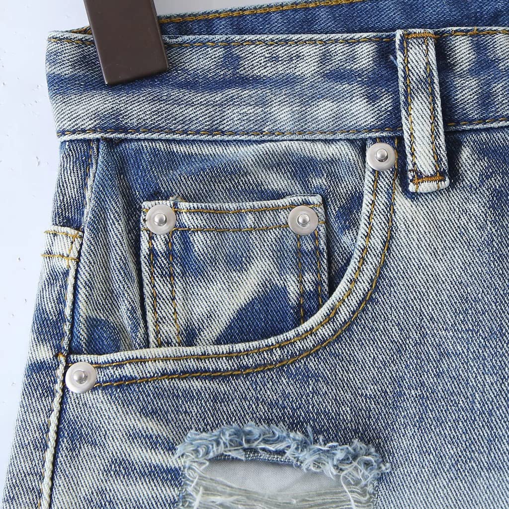 JJJ GCX- Lato Nowa Moda Damska Sprane Frędzle Szwy Denim Casual Szorty Seksowne (Kolor: Niebieski, Rozmiar: L)