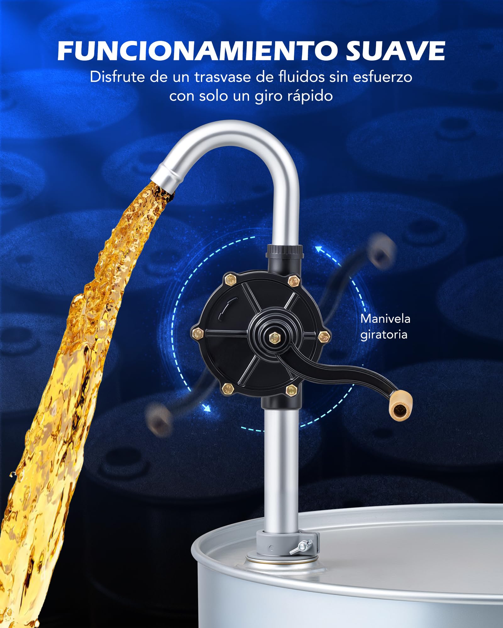 OMT Bomba Manual De Combustible Para Bidón 60L-200L, Aluminio Con Manguera | Tubo Telescópico Regulable, Trasvase De Diésel Y Queroseno, Uso En Taller Y Agricultura, Maletín De Transporte